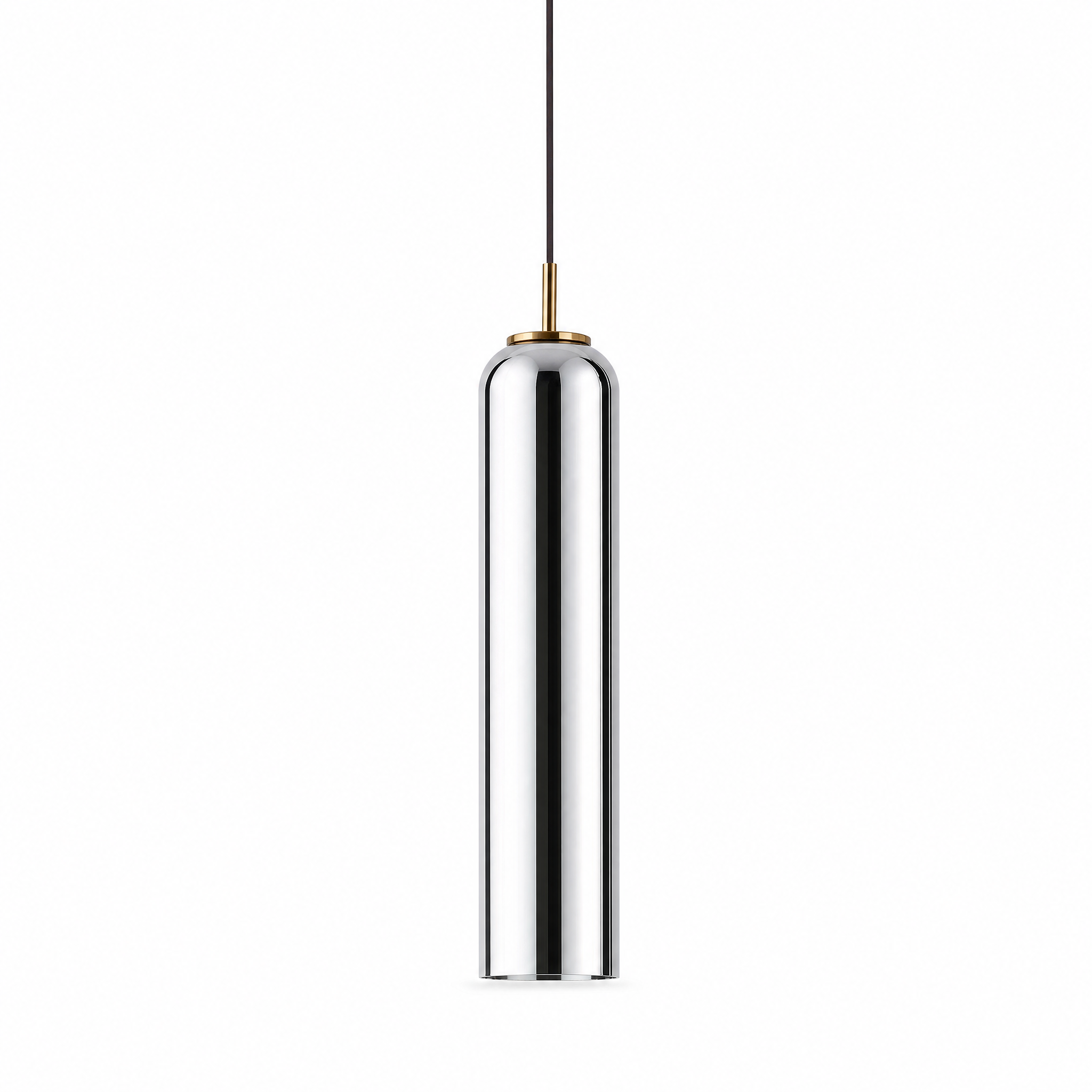 Chrome glass cylinder pendant light with brass cap