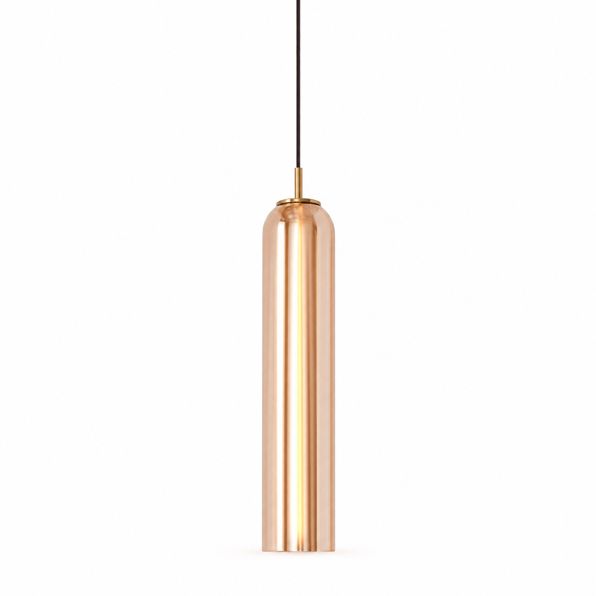 Amber glass cylinder pendant light with brass cap