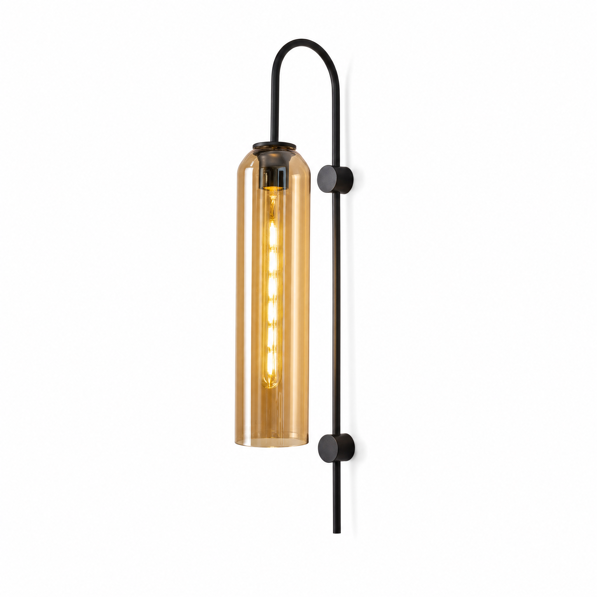 Amber glass swan-neck wall light with black arm