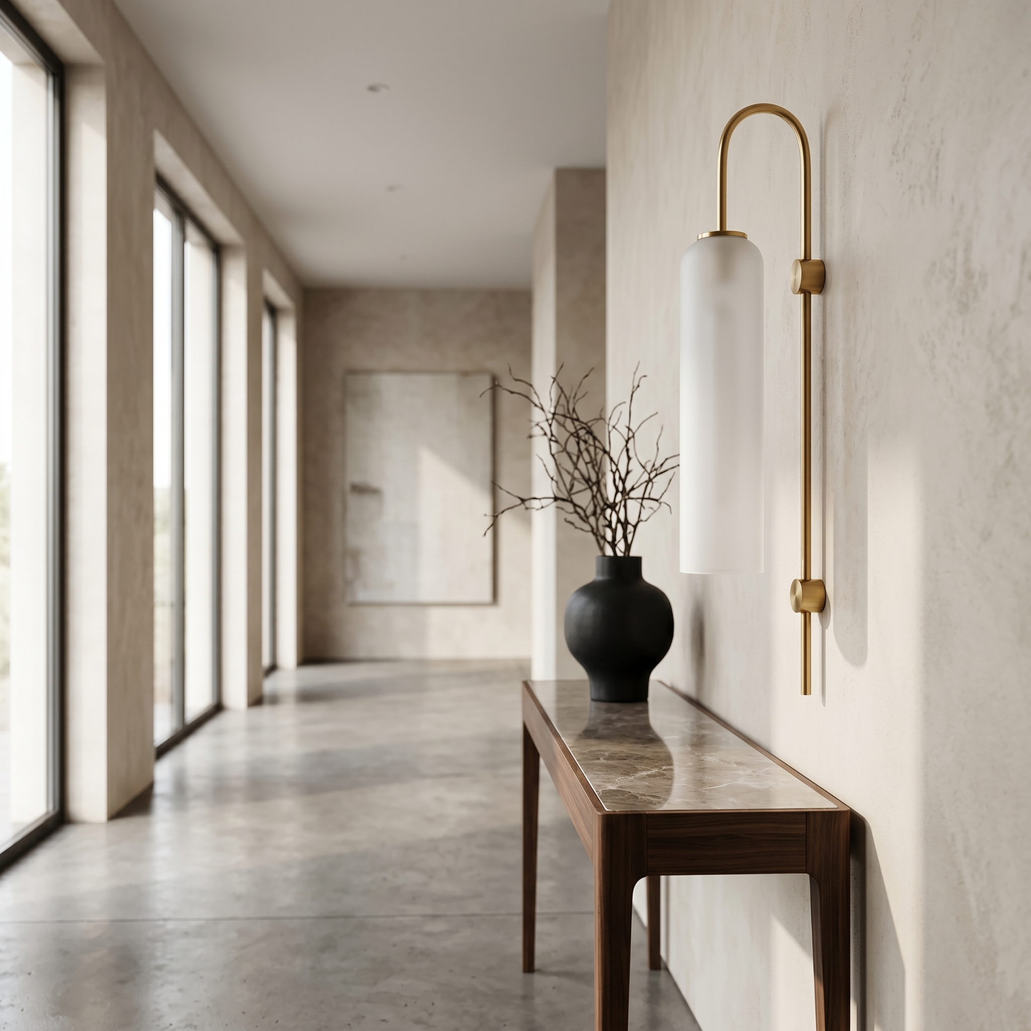 Frosted glass wall light in an elegant hallway
