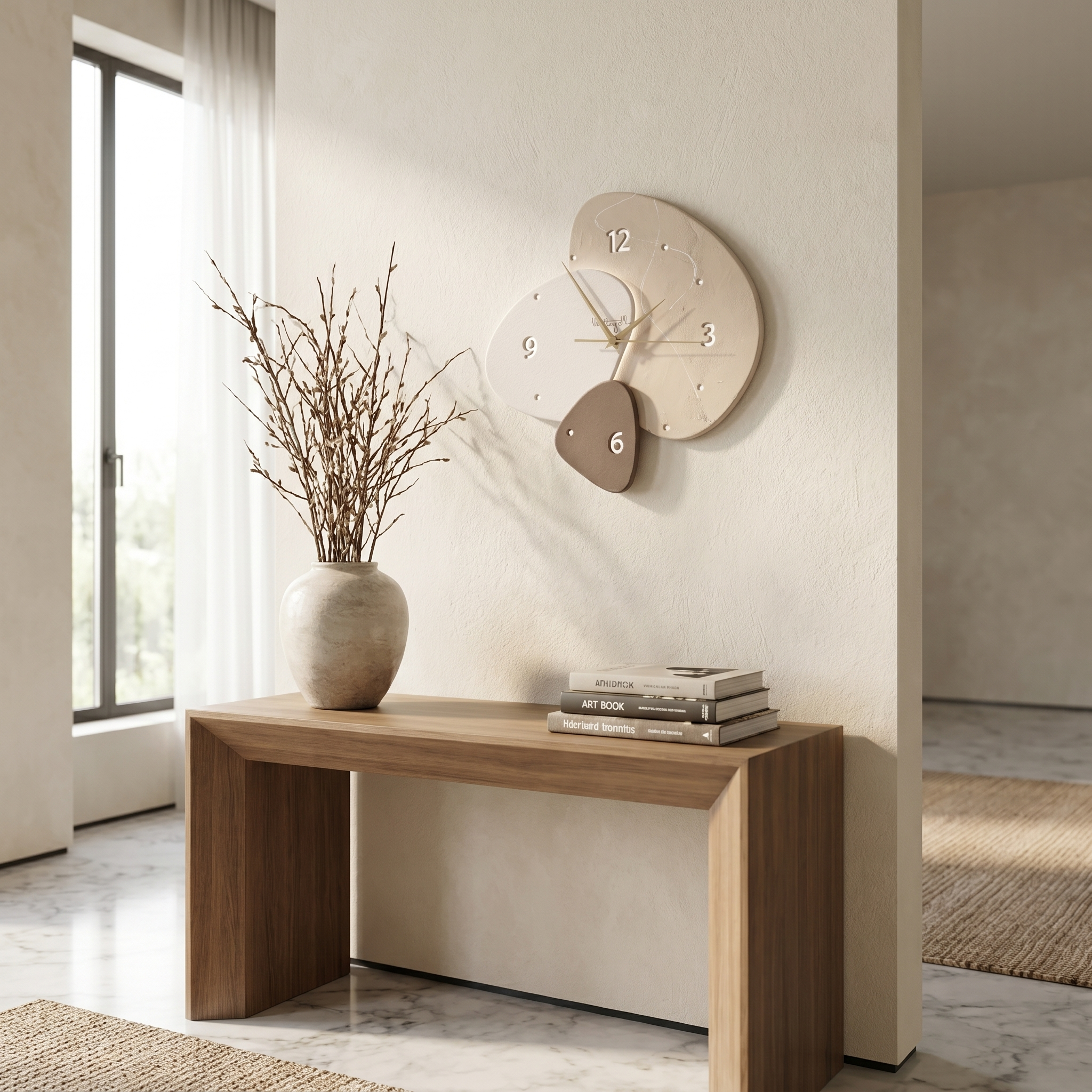 Wall clock - Modern design above an entryway console