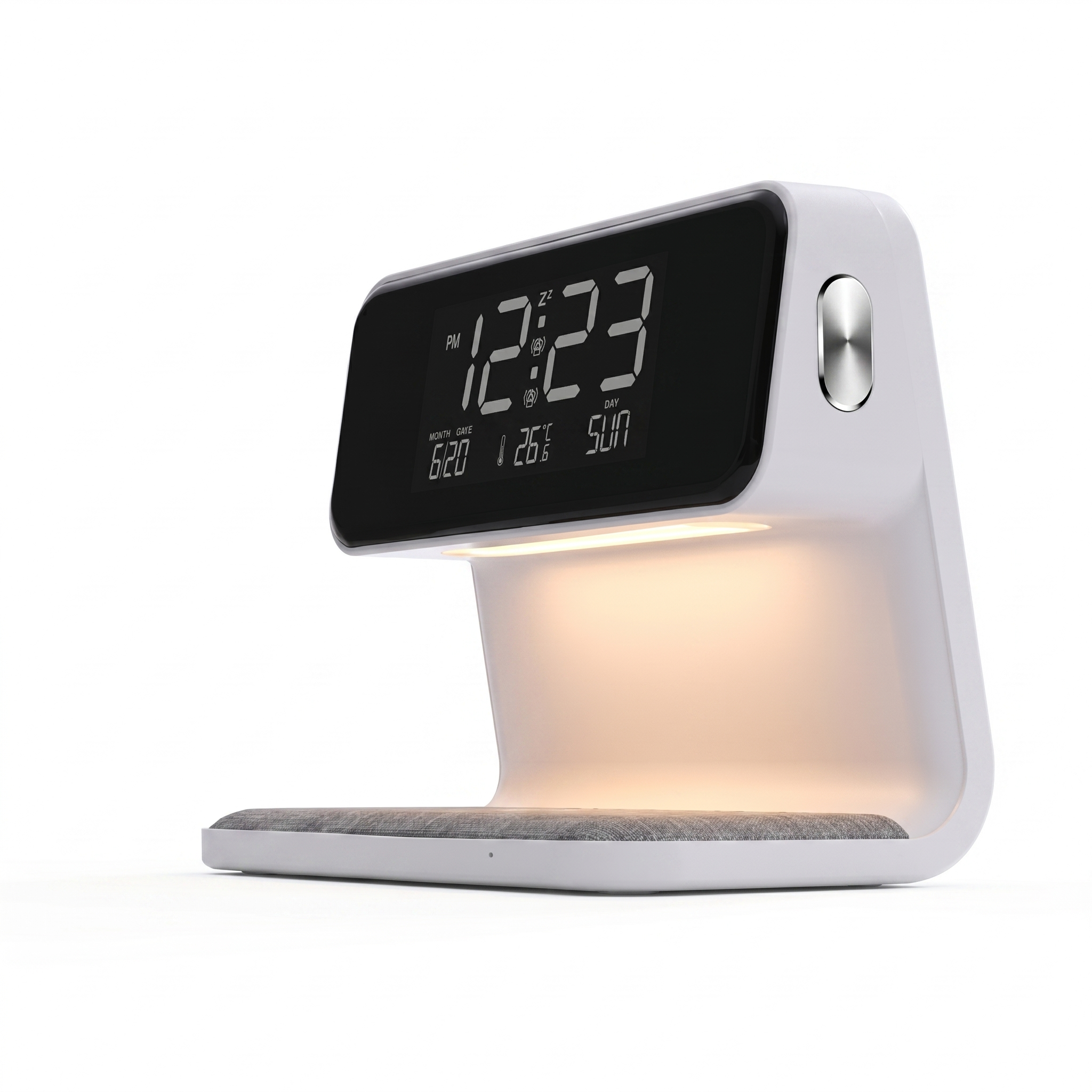 Aurora 3-in-1 bedside lamp with LCD clock, wireless charger and night light