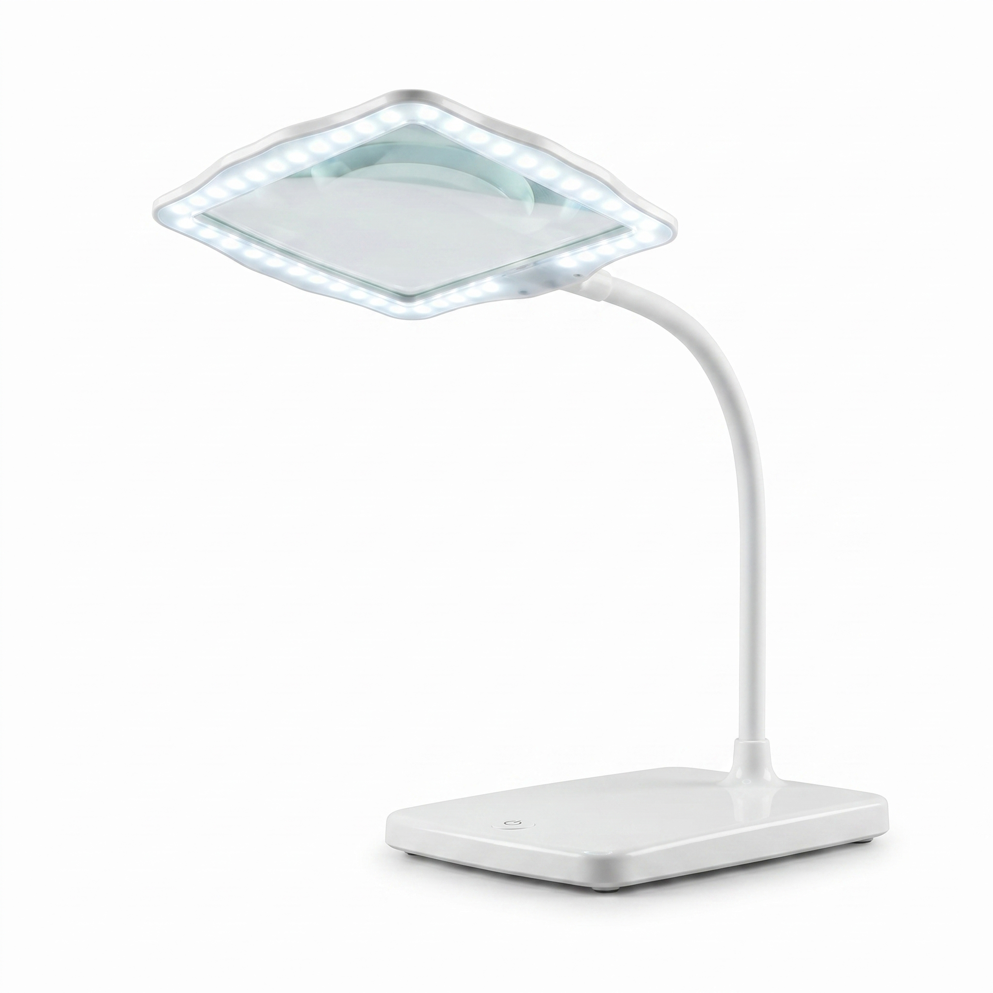 White LED magnifying desk lamp with gooseneck arm