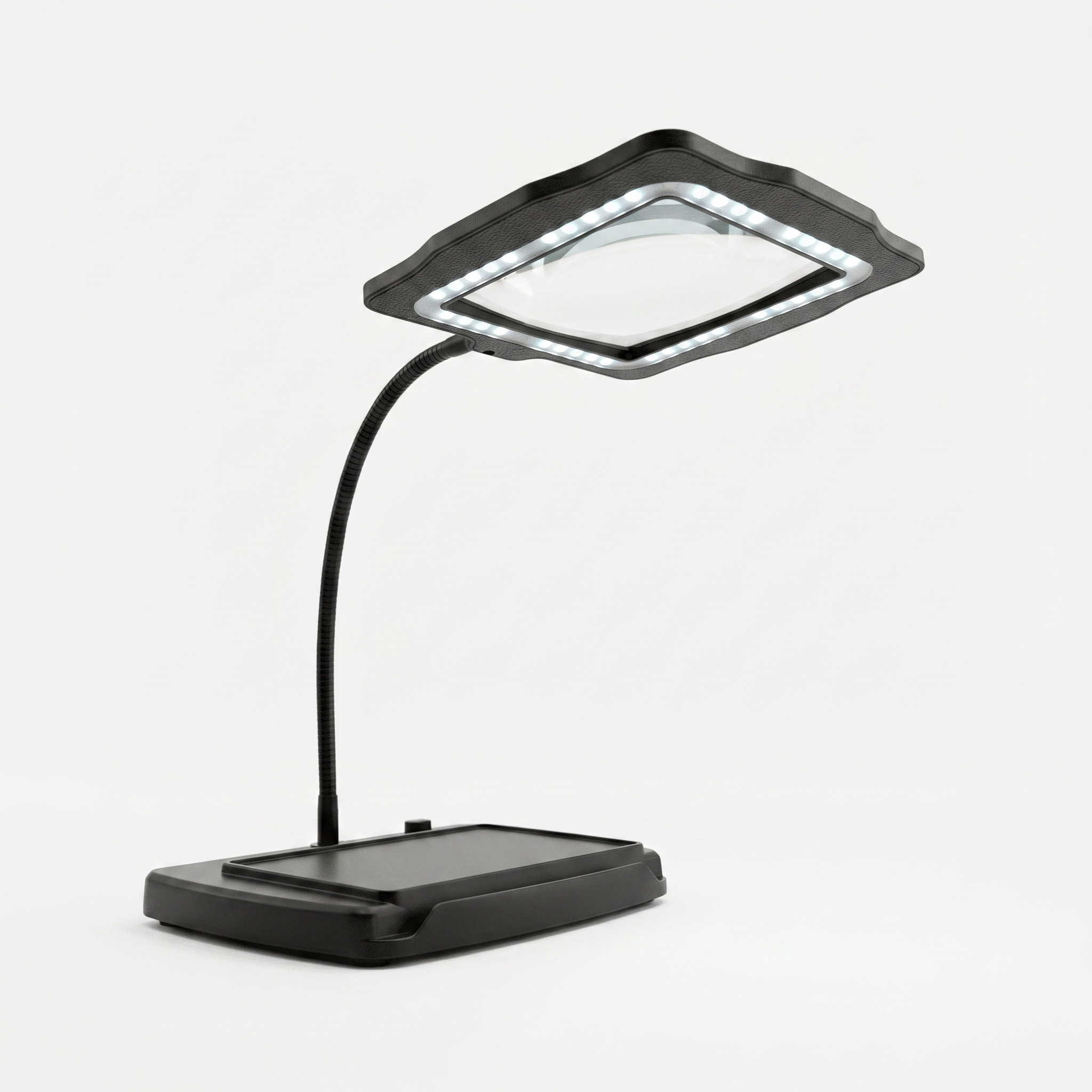 Black LED magnifying desk lamp with gooseneck arm