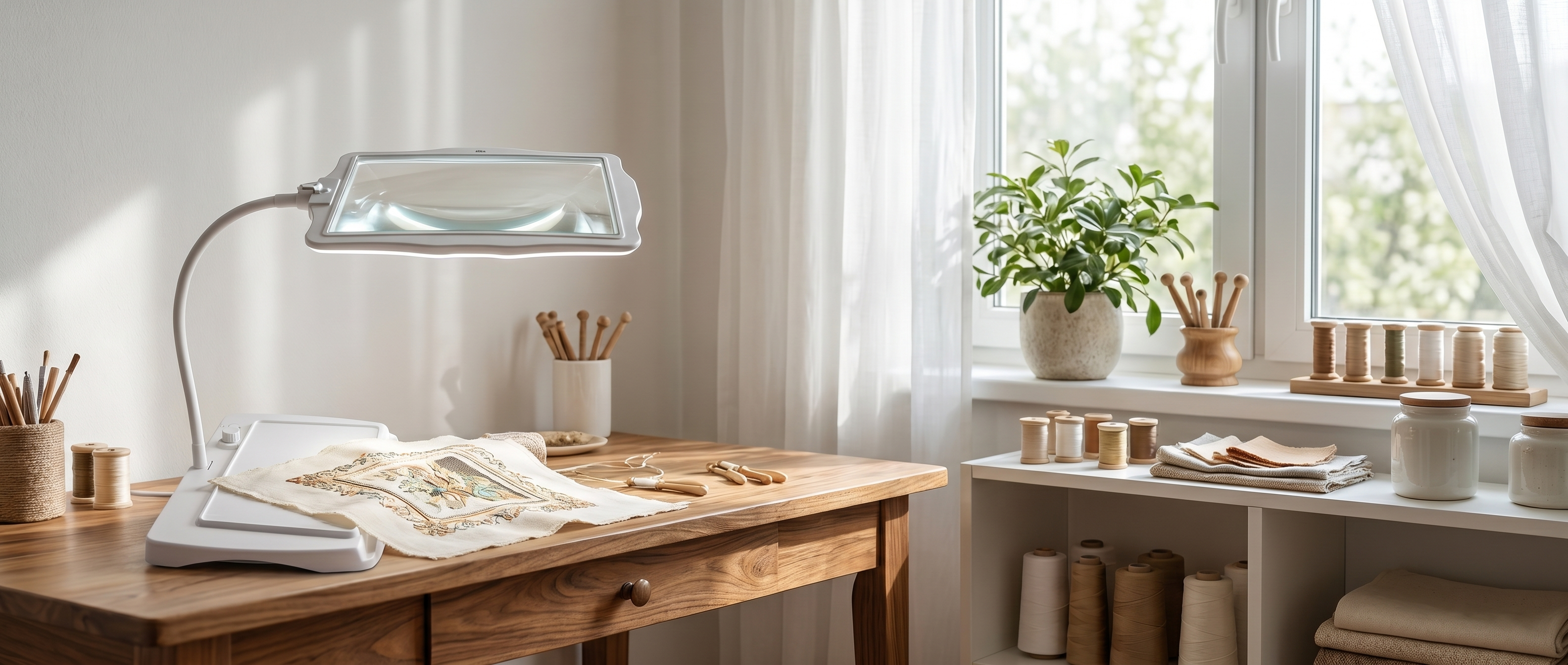 Nitida magnifying desk lamp in a bright craft studio