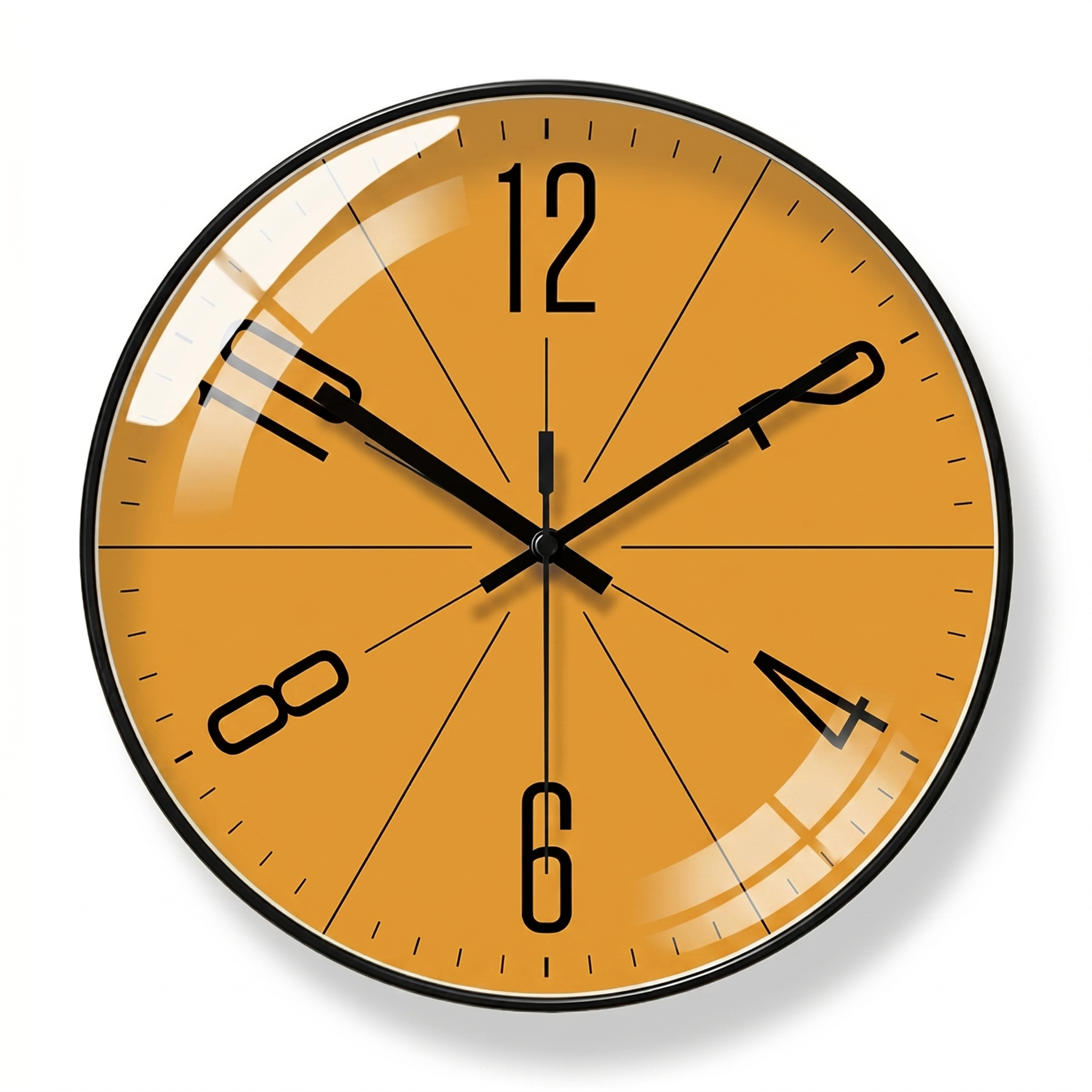 Nordic wall clock, black frame with mustard-orange dial
