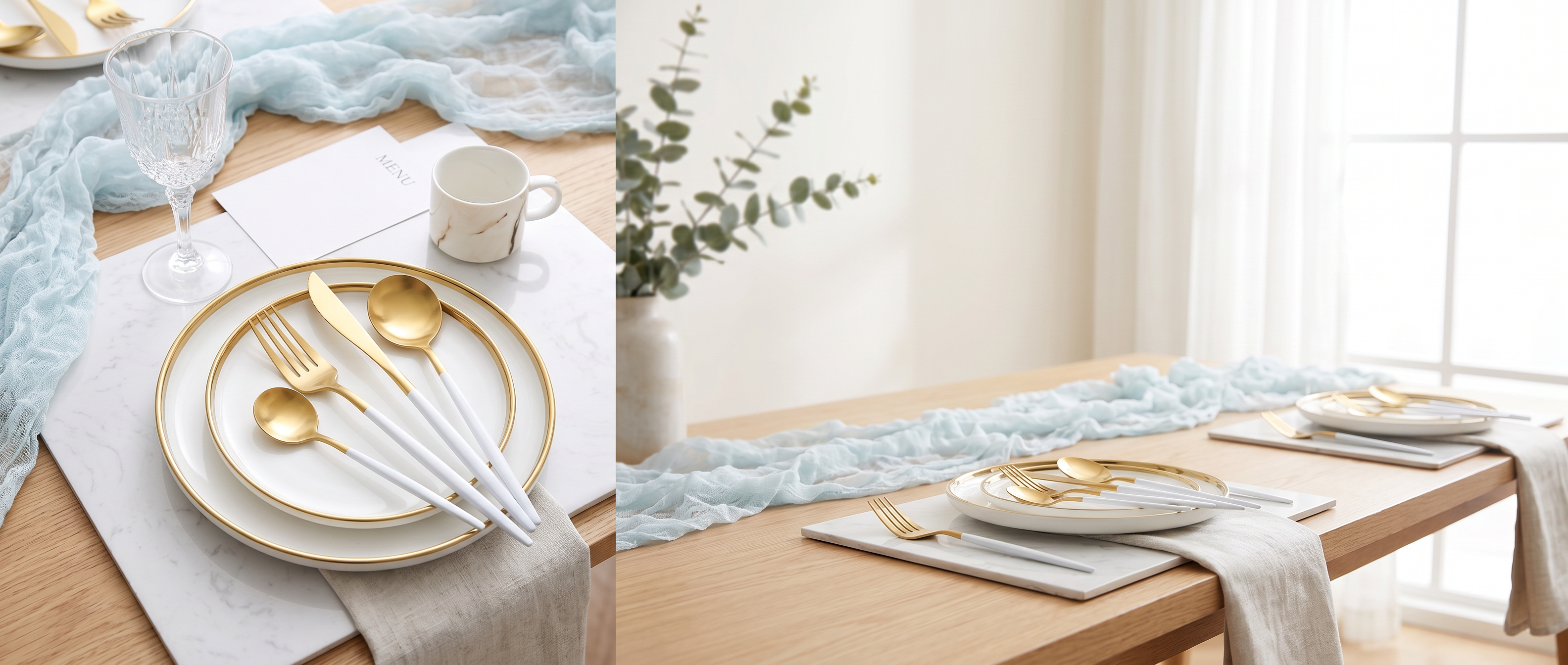 Aurelia white and gold cutlery elegant dining table banner