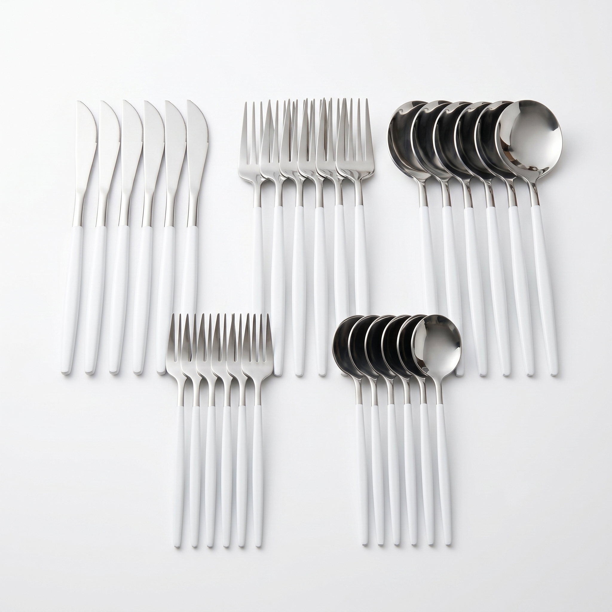 Argenta white and silver cutlery set, 30 pieces on white background