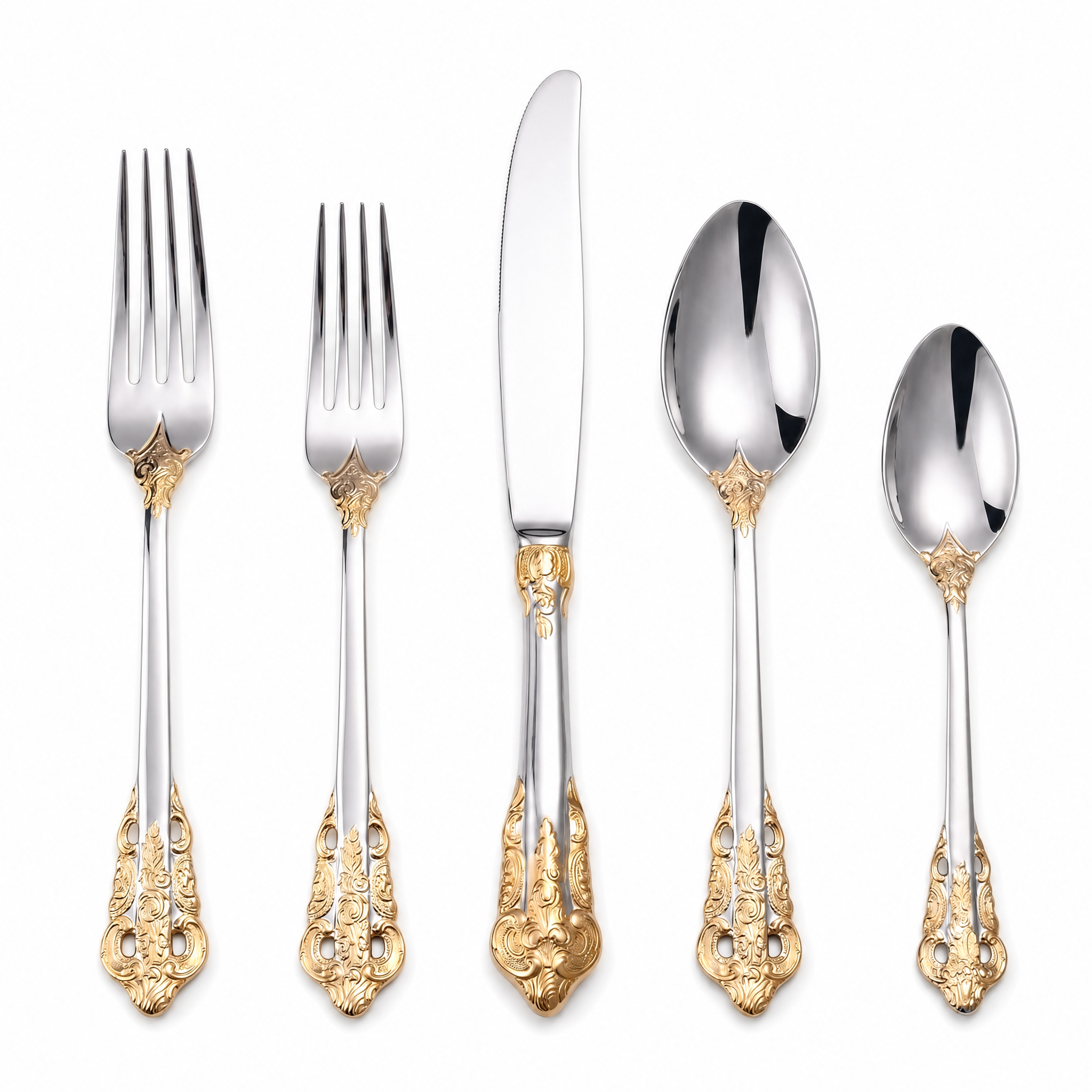 Regina Baroque cutlery set silver and gold ornate flatware