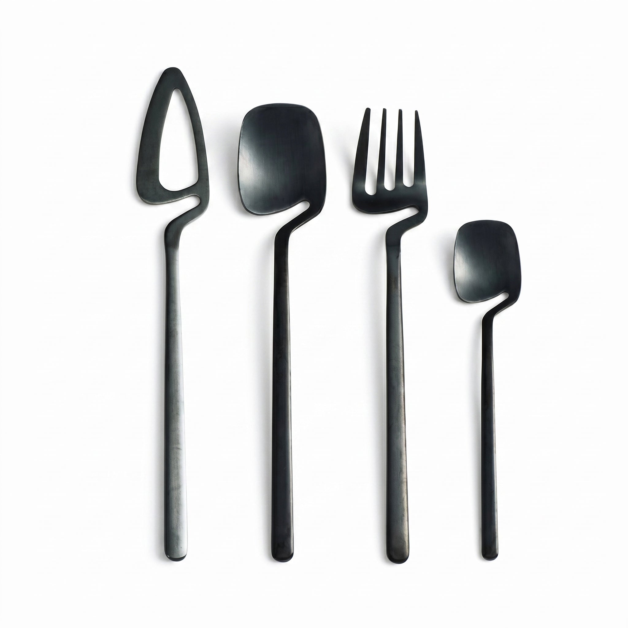 Linea sculptural skeleton cutlery set matte black stainless steel