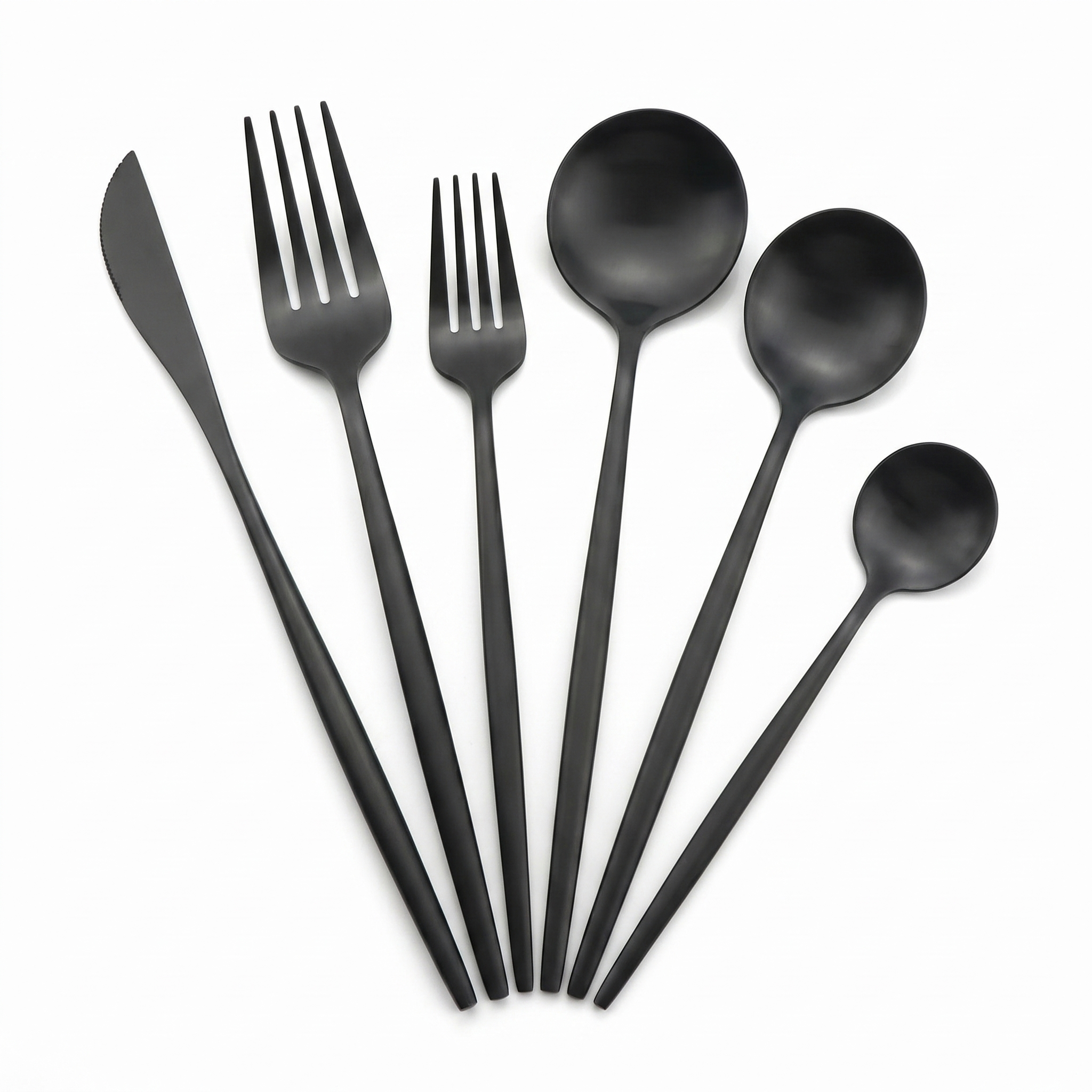 Mira matte black minimalist cutlery set 30 piece flatware