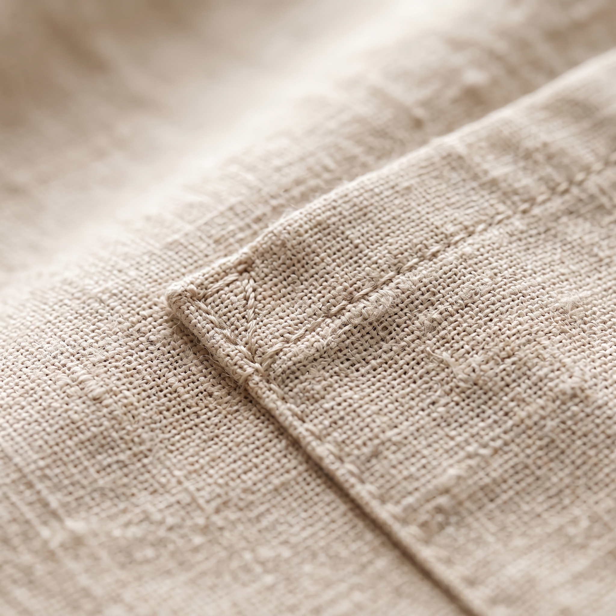 Close-up of the cotton-linen weave and front pocket