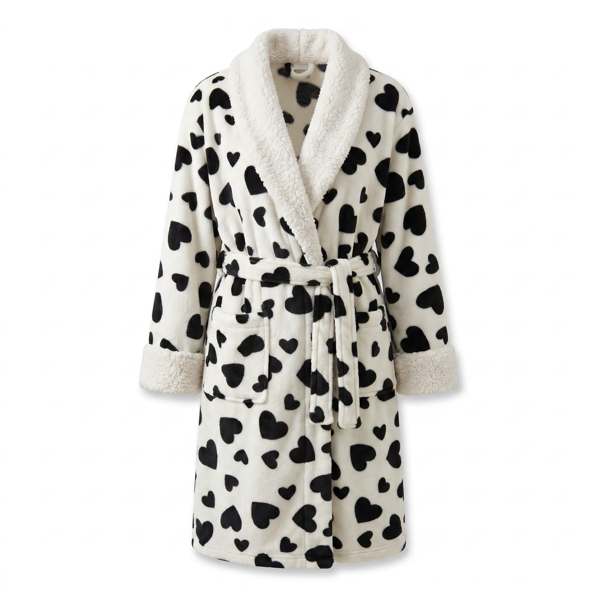 Soffice sherpa plush robe Black Hearts hero