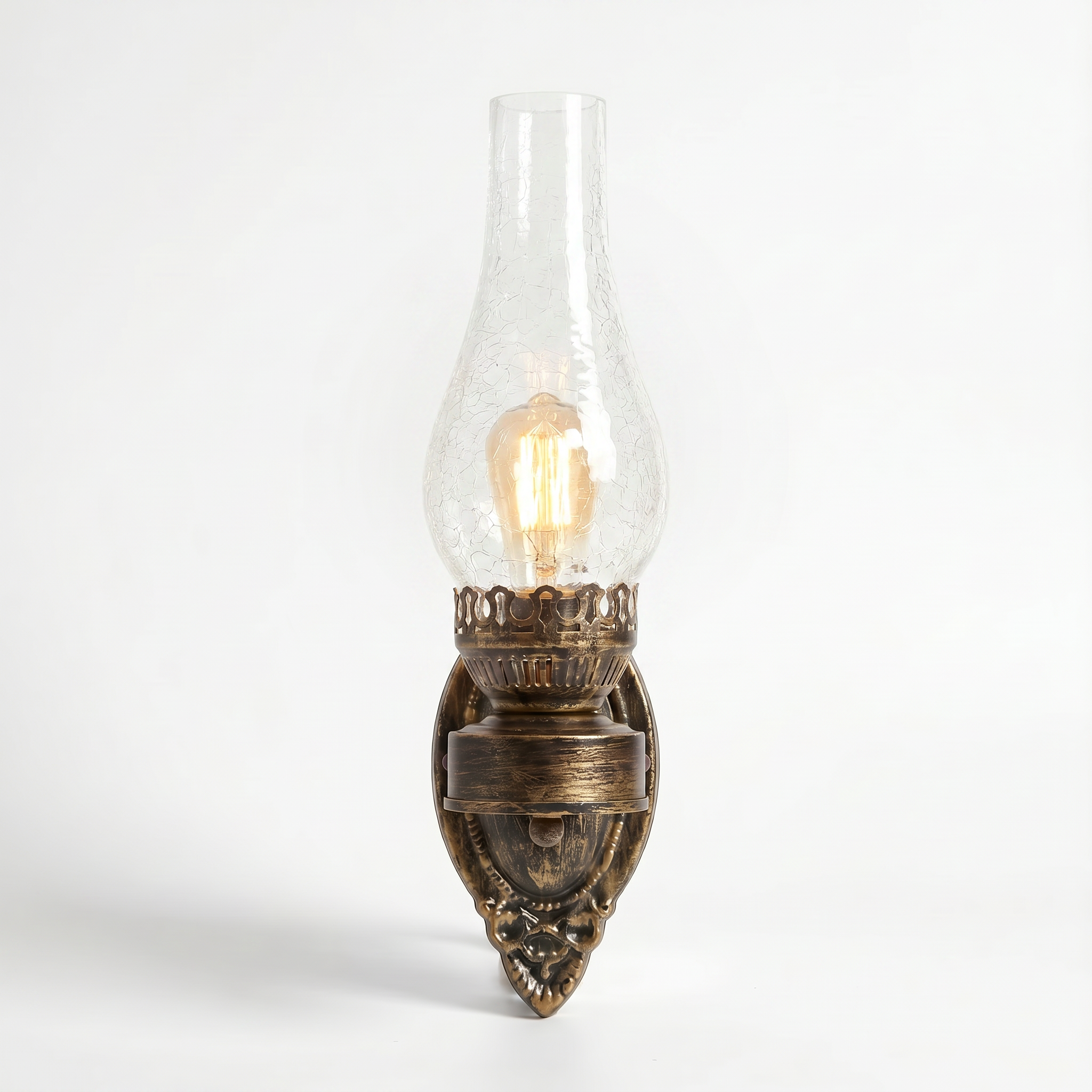 Lucerna vintage bronze wall sconce, clear crackle glass shade, studio hero