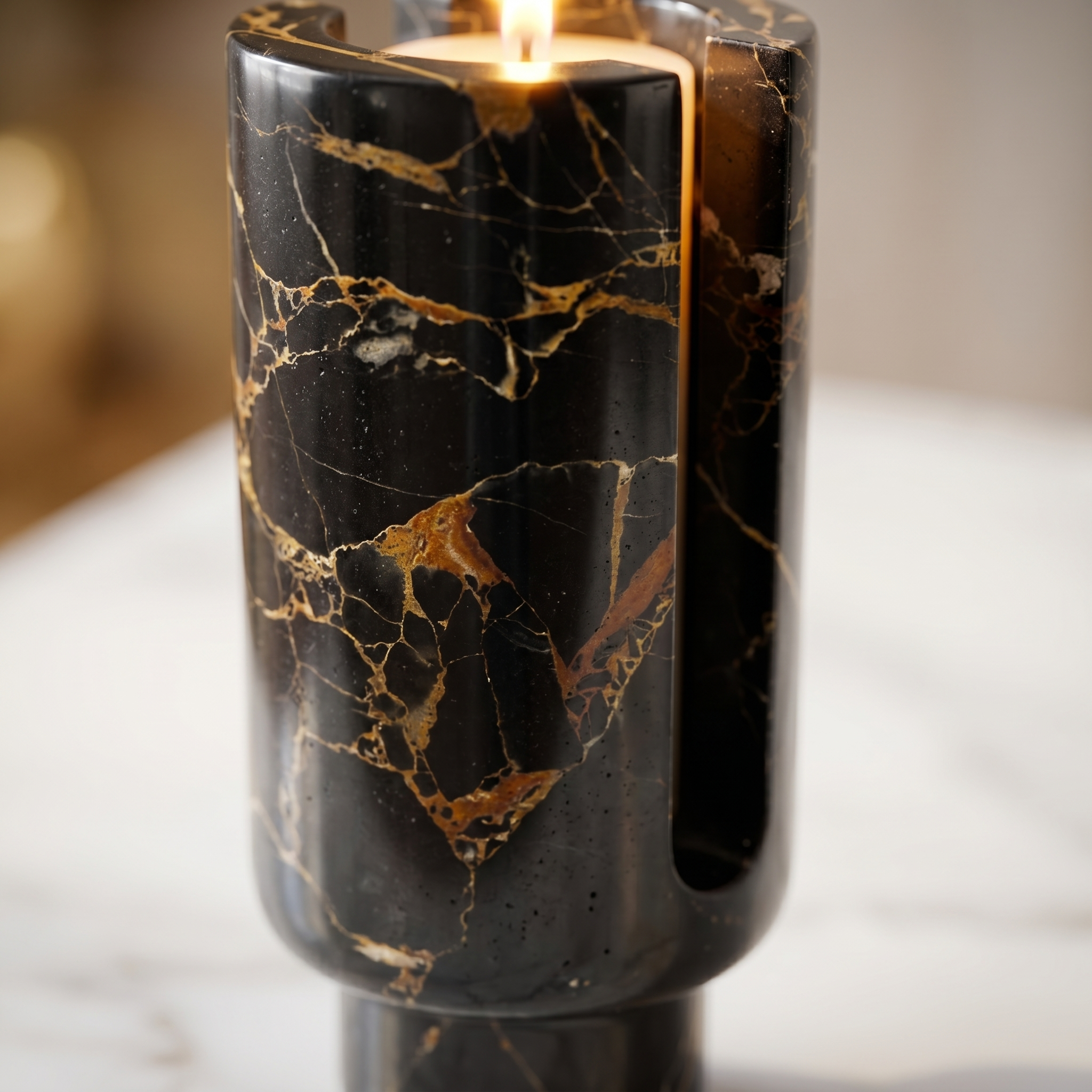 Close-up of the black marble gold veining