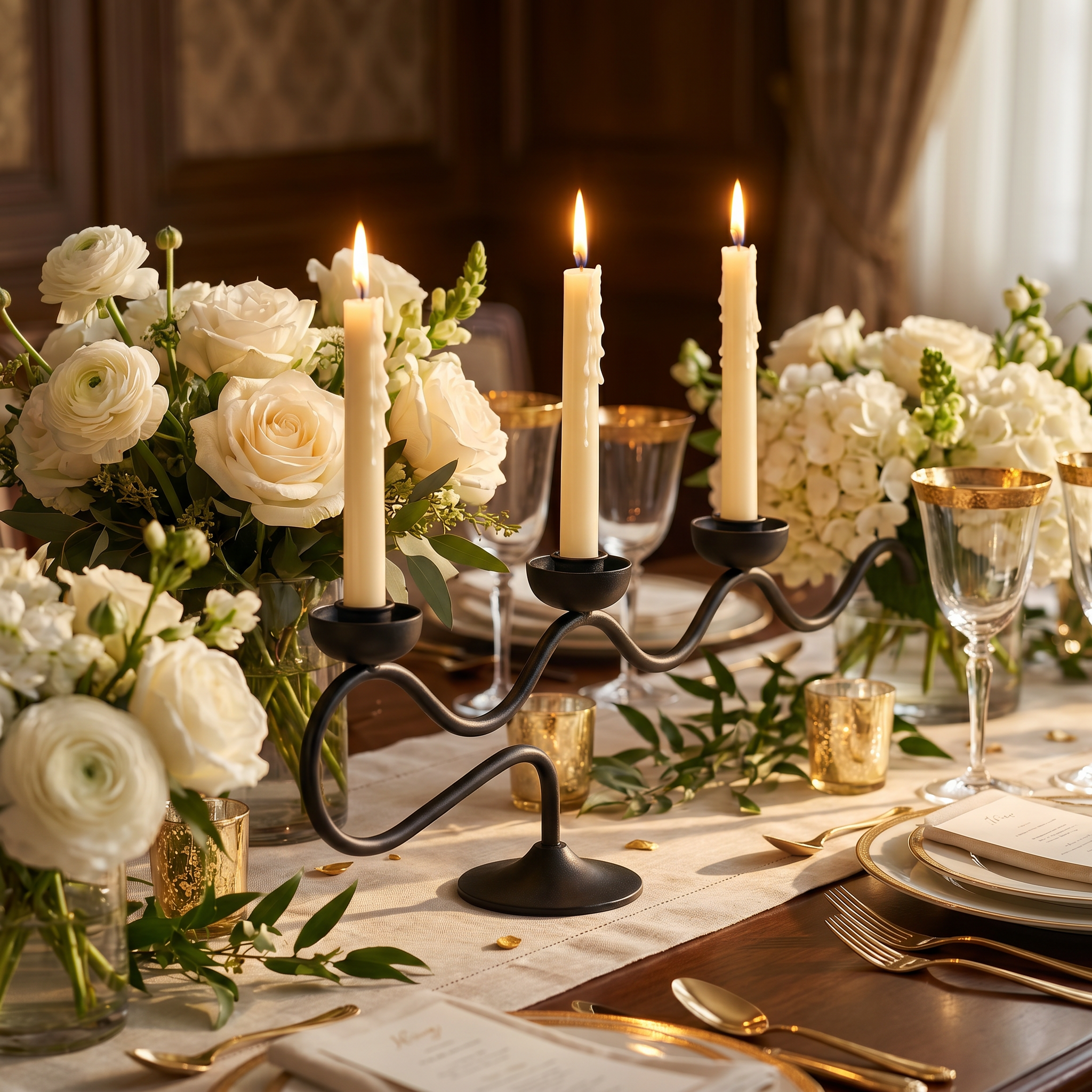 Black candelabra on a festive table