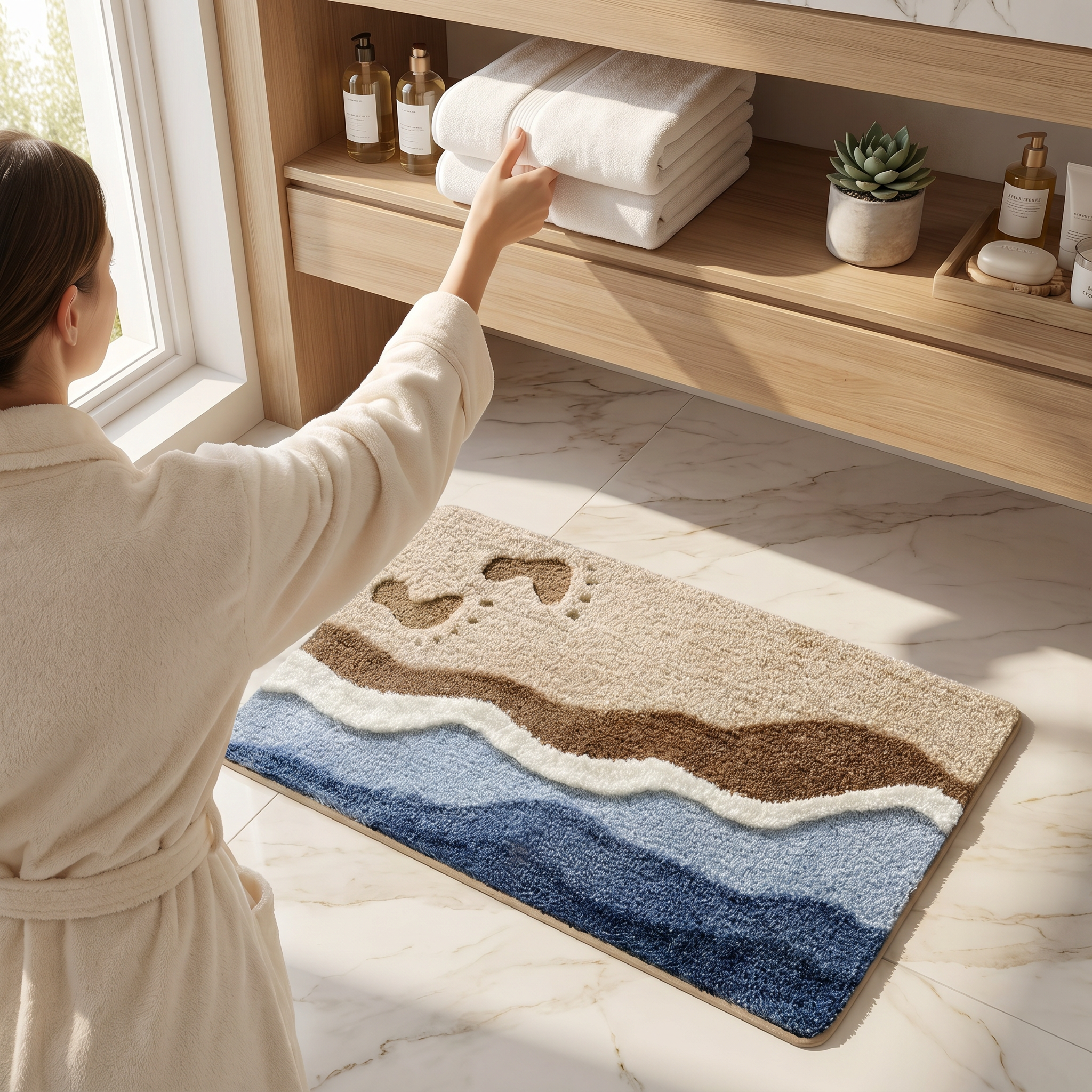 Coastal Steps bath mat in a serene spa moment
