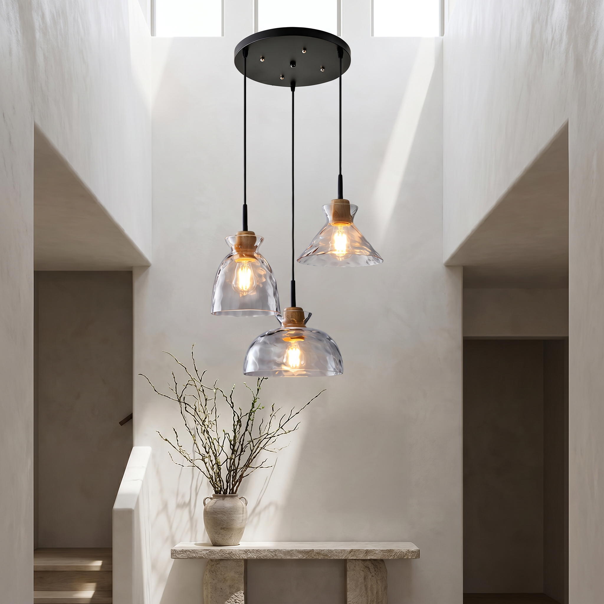 Chiara round 3-light cluster in an entryway