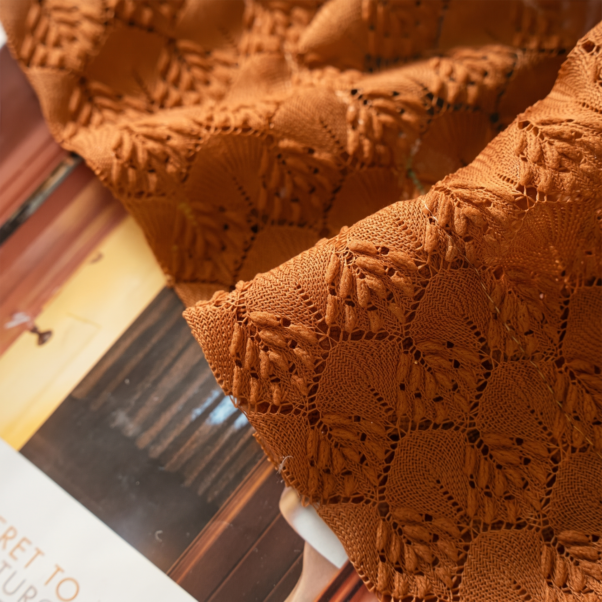Siena curtain amber crochet leaf pattern detail