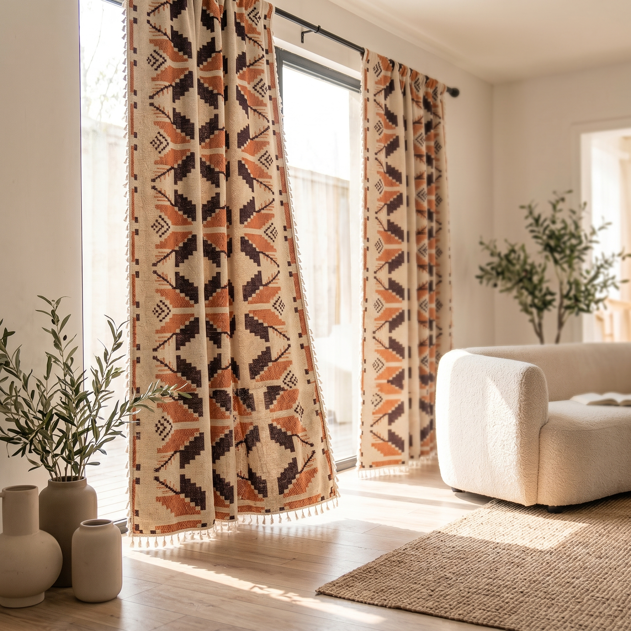 Siena Bohemian Tassel Curtain in sunlit living room