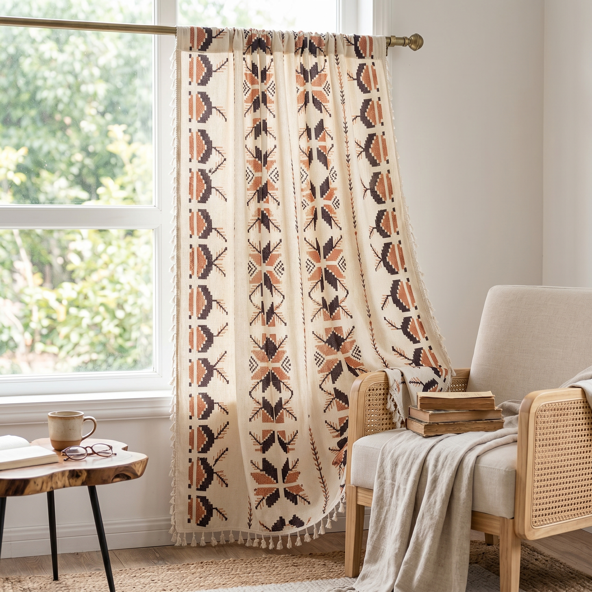 Cortona Bohemian Geometric Curtain in a reading nook