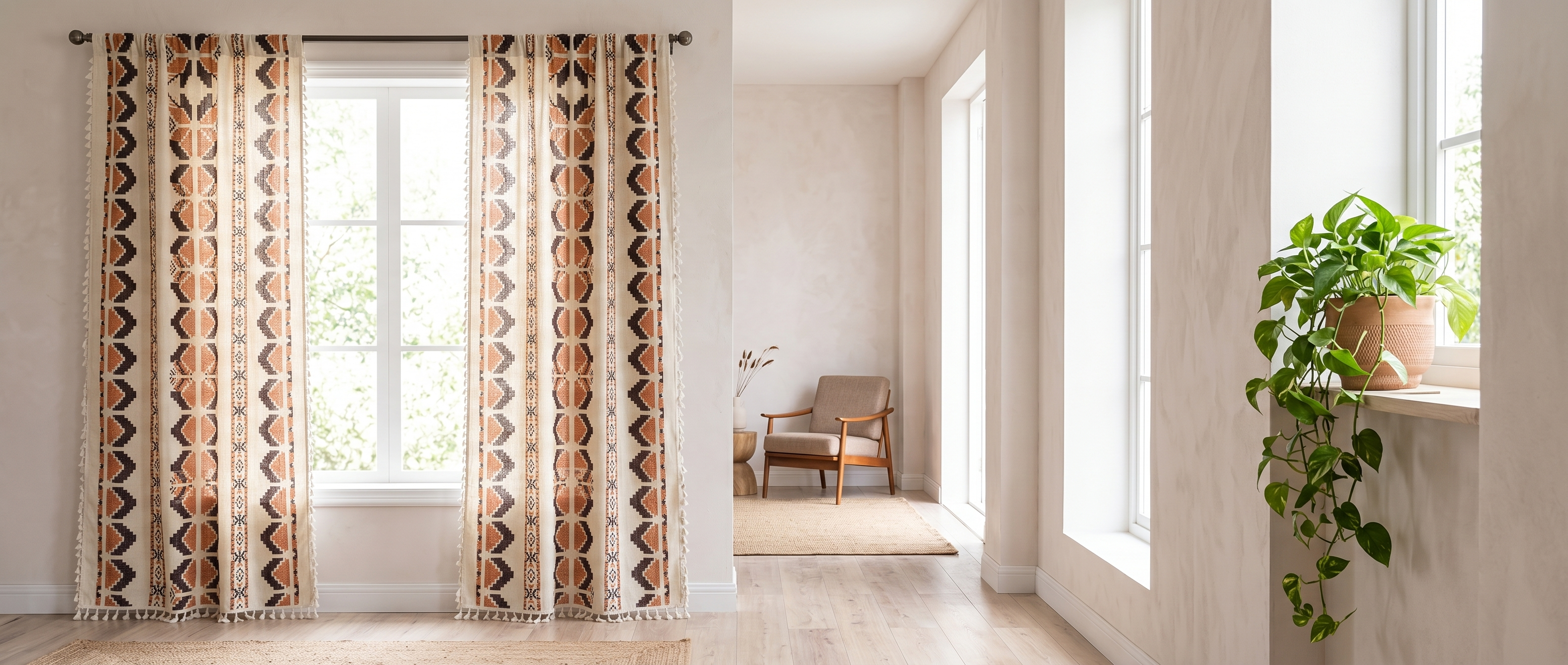 Siena Bohemian Tassel Curtain living room banner