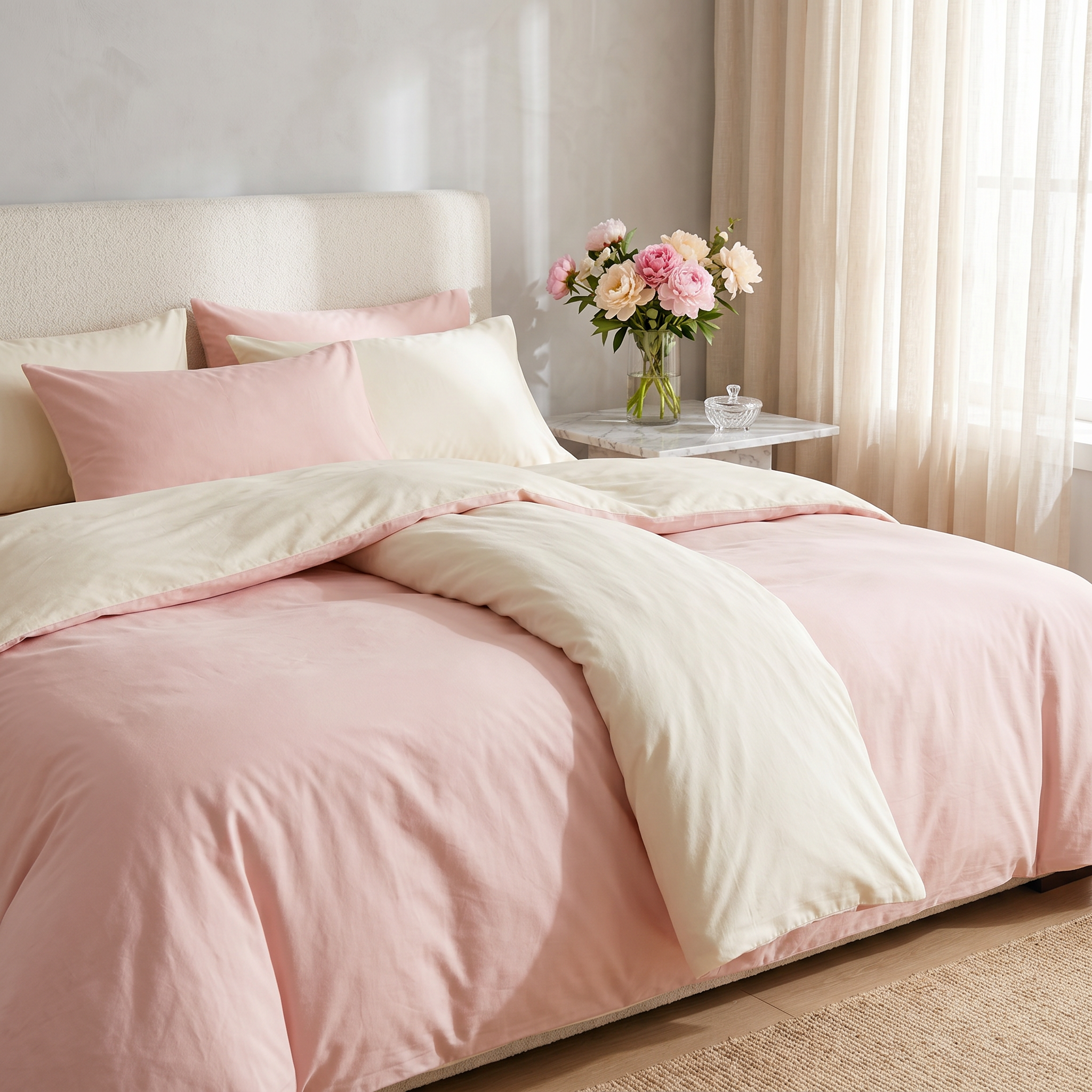 Nuvola Reversible Cotton Duvet Set Rose Ivory bedroom
