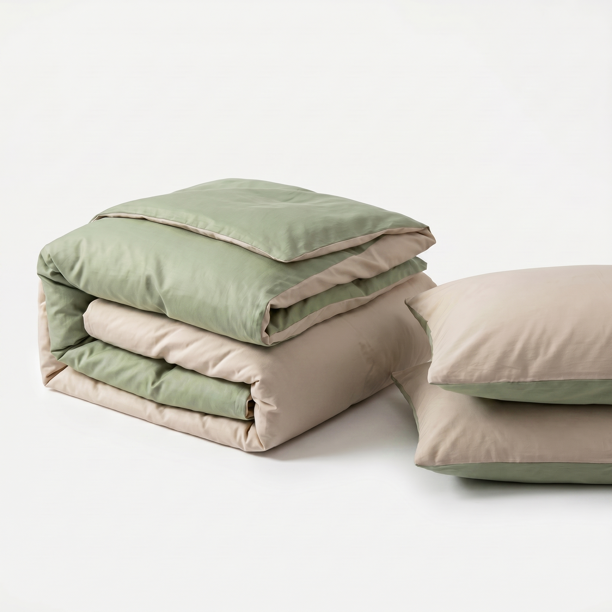 Nuvola Reversible Cotton Duvet Set Mint Taupe folded