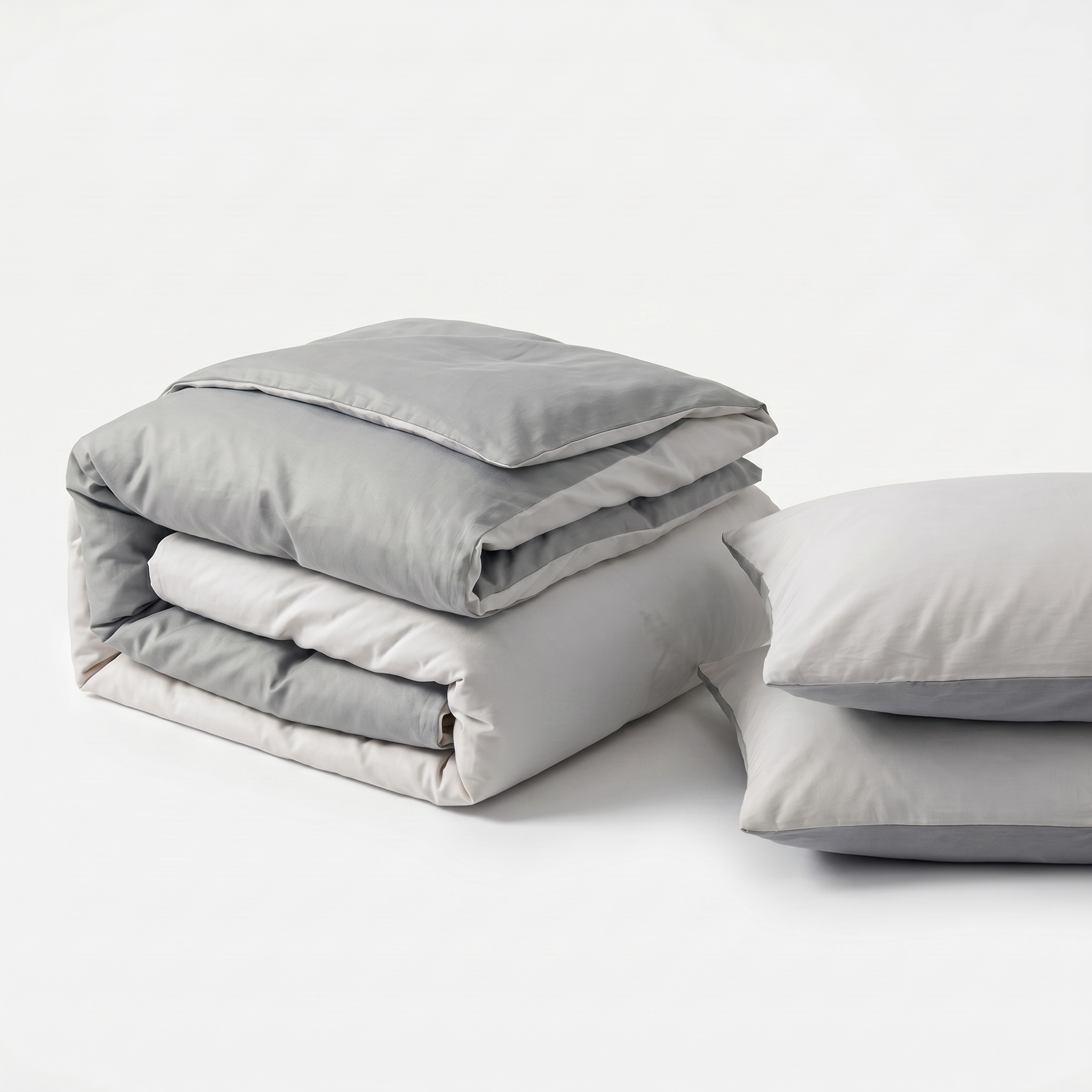Nuvola Reversible Cotton Duvet Set Ash Silver folded