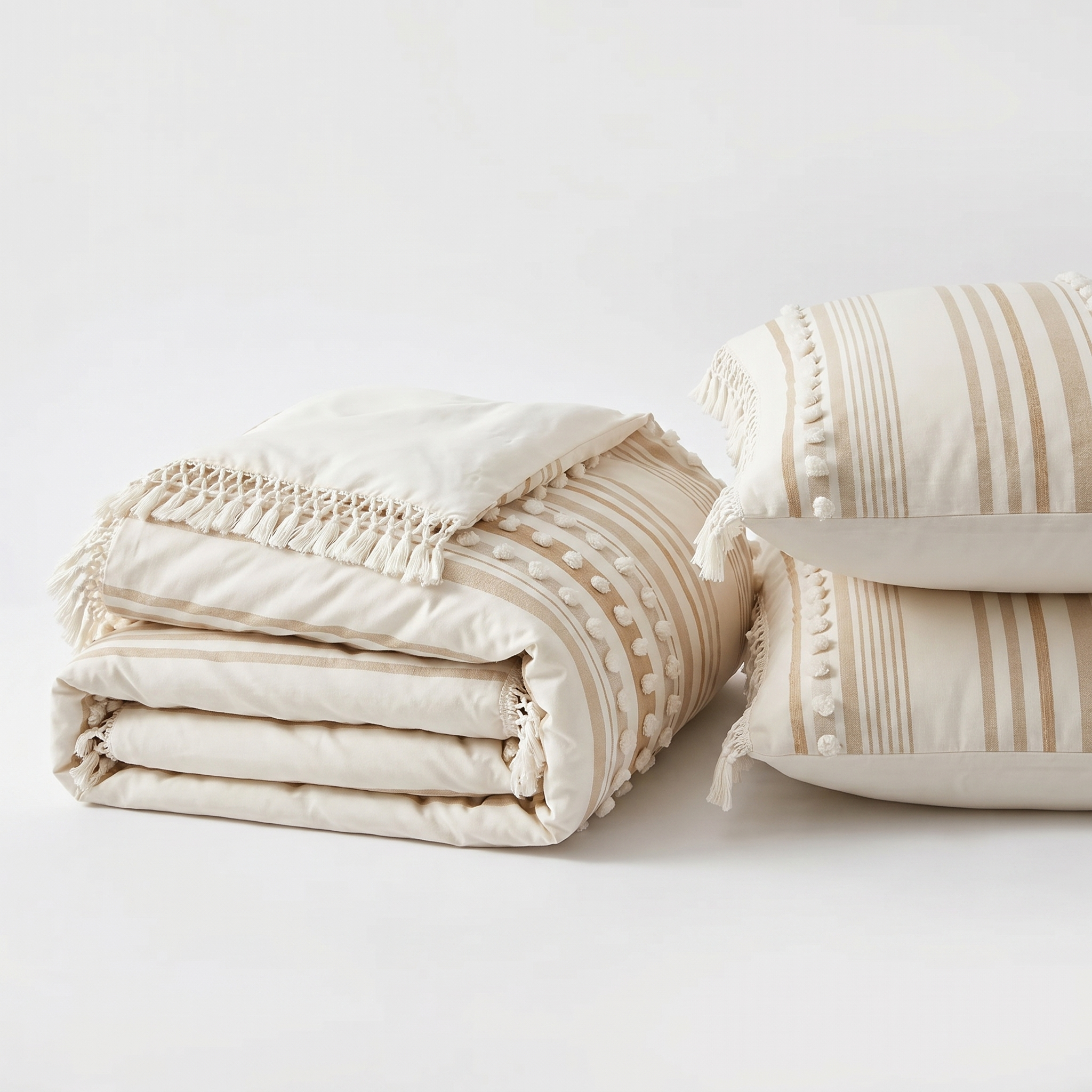 Riviera Tufted Stripe Duvet Set Khaki folded