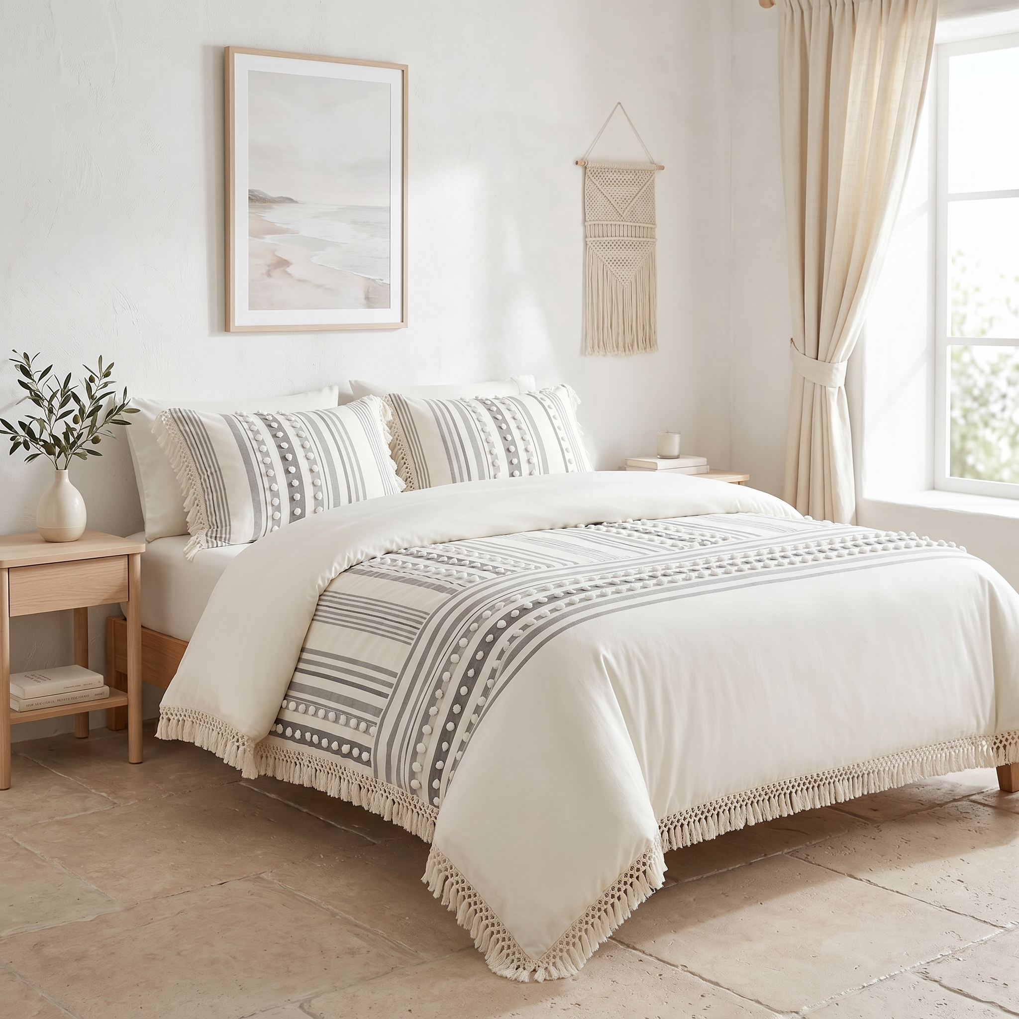 Riviera Tufted Stripe Duvet Set Gray bedroom