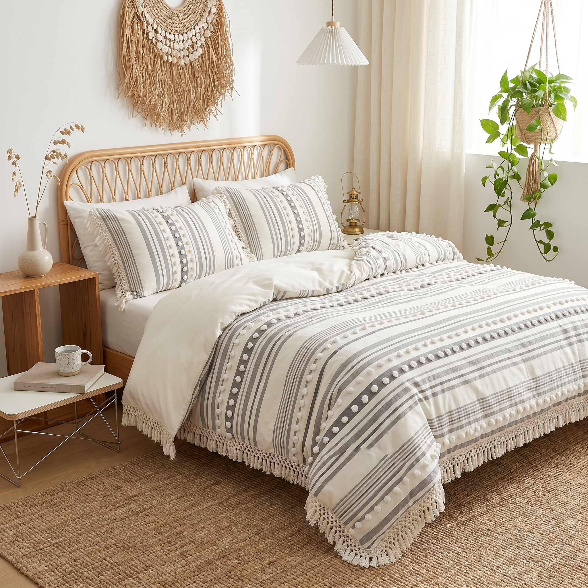 Riviera Tufted Stripe Duvet Set Gray coastal bedroom