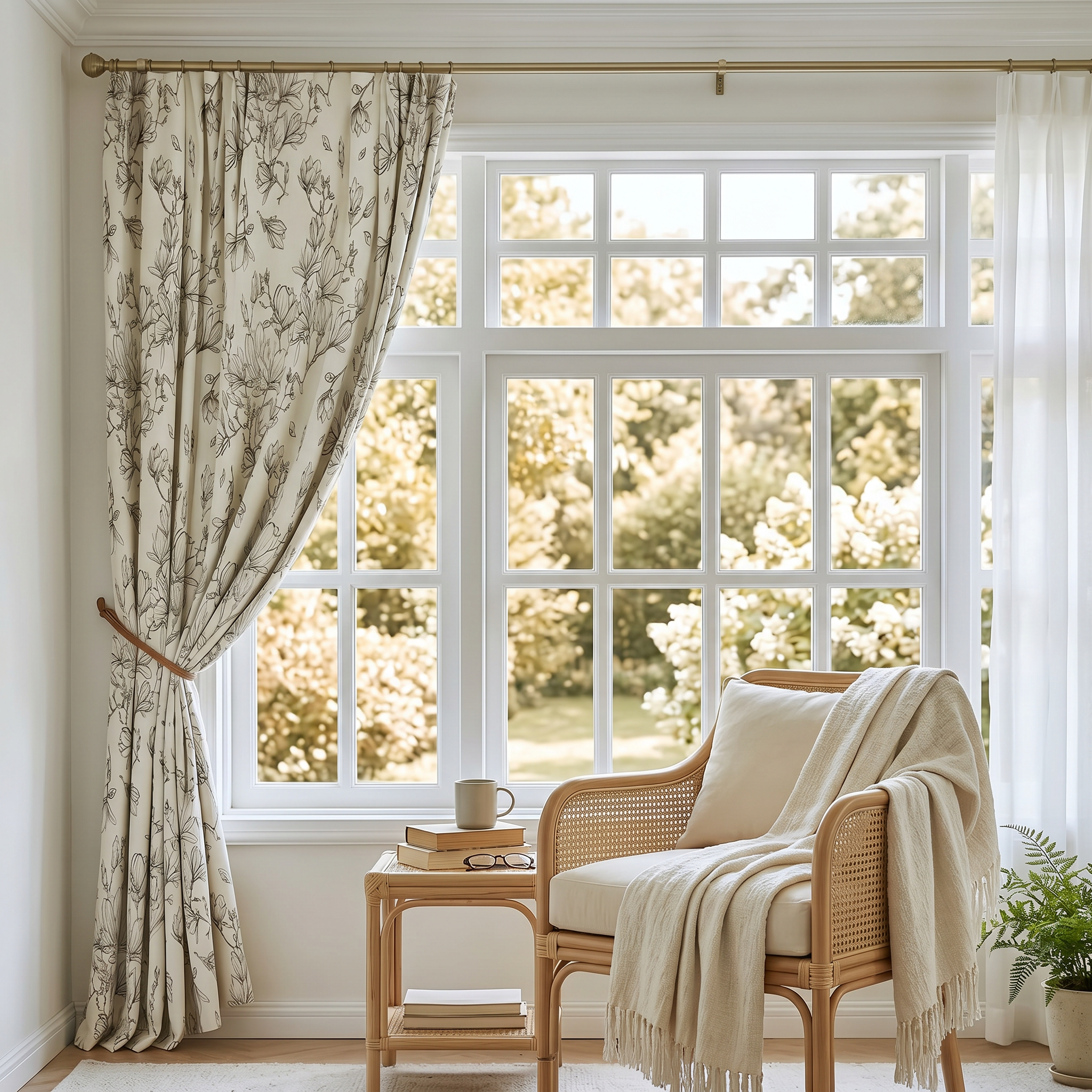 Belfiore Floral Blackout Curtain in a reading nook