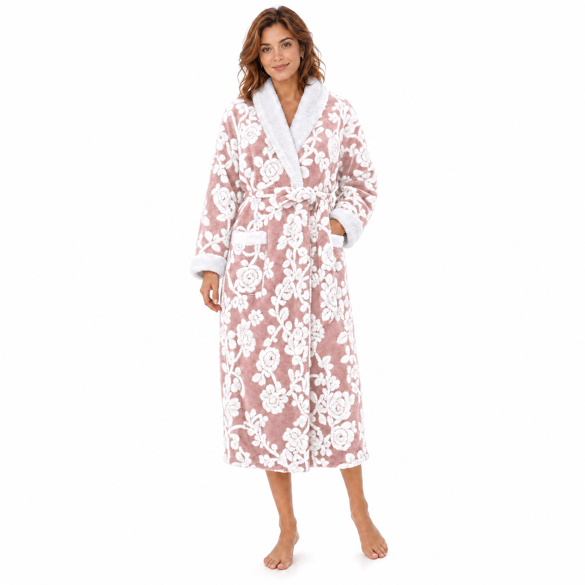 Amorosa Floral Jacquard Robe Couple's Rose