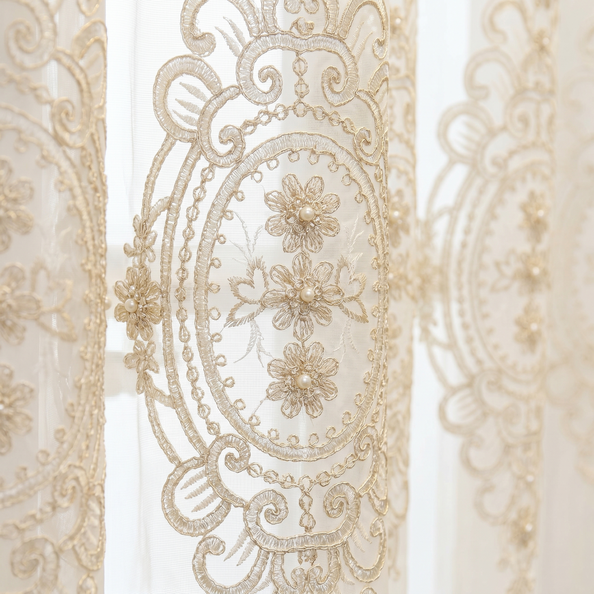 Serafina Embroidered Sheer Lace Curtain embroidery detail
