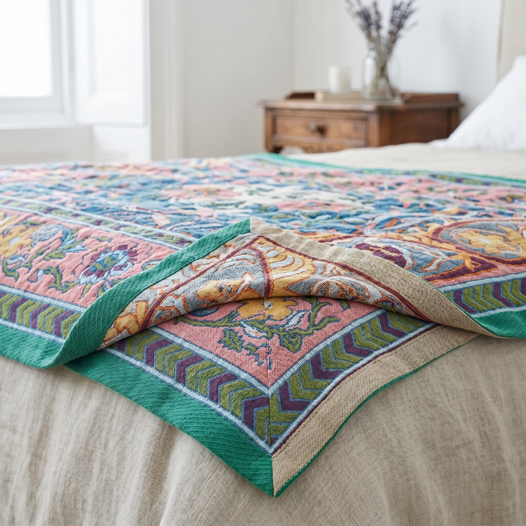 Primavera Floral Reversible Cotton Blanket reversible jacquard detail