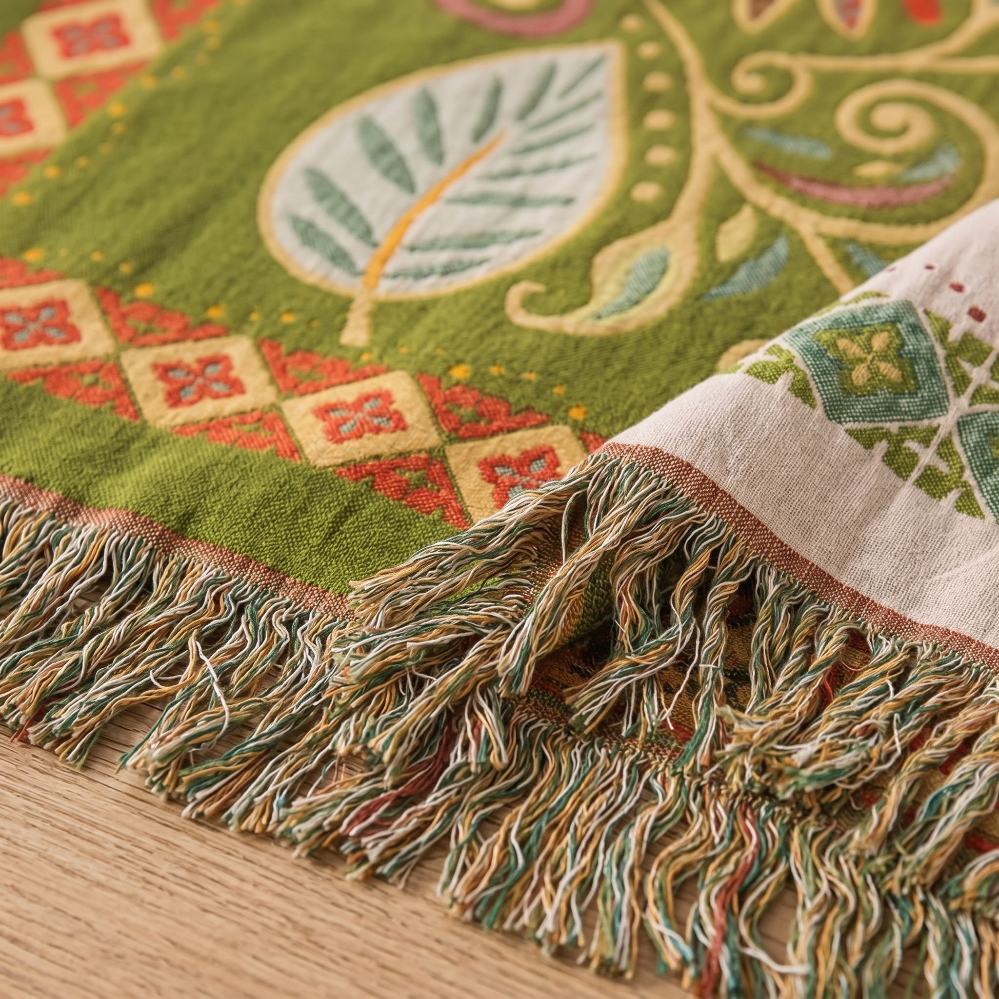 Edera Boho Floral Throw Blanket tassel weave detail