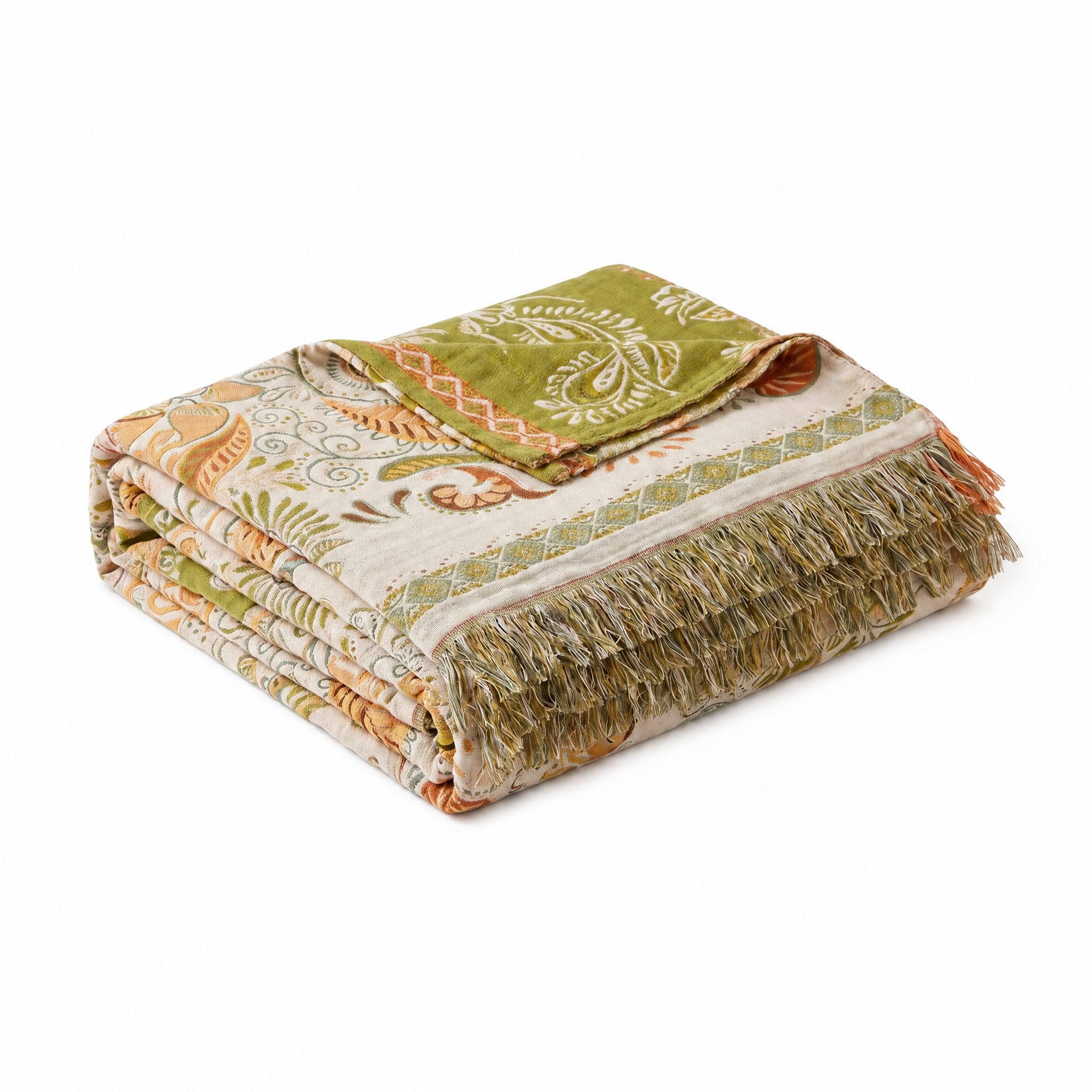 Edera Boho Floral Throw Blanket Sunny Fern folded