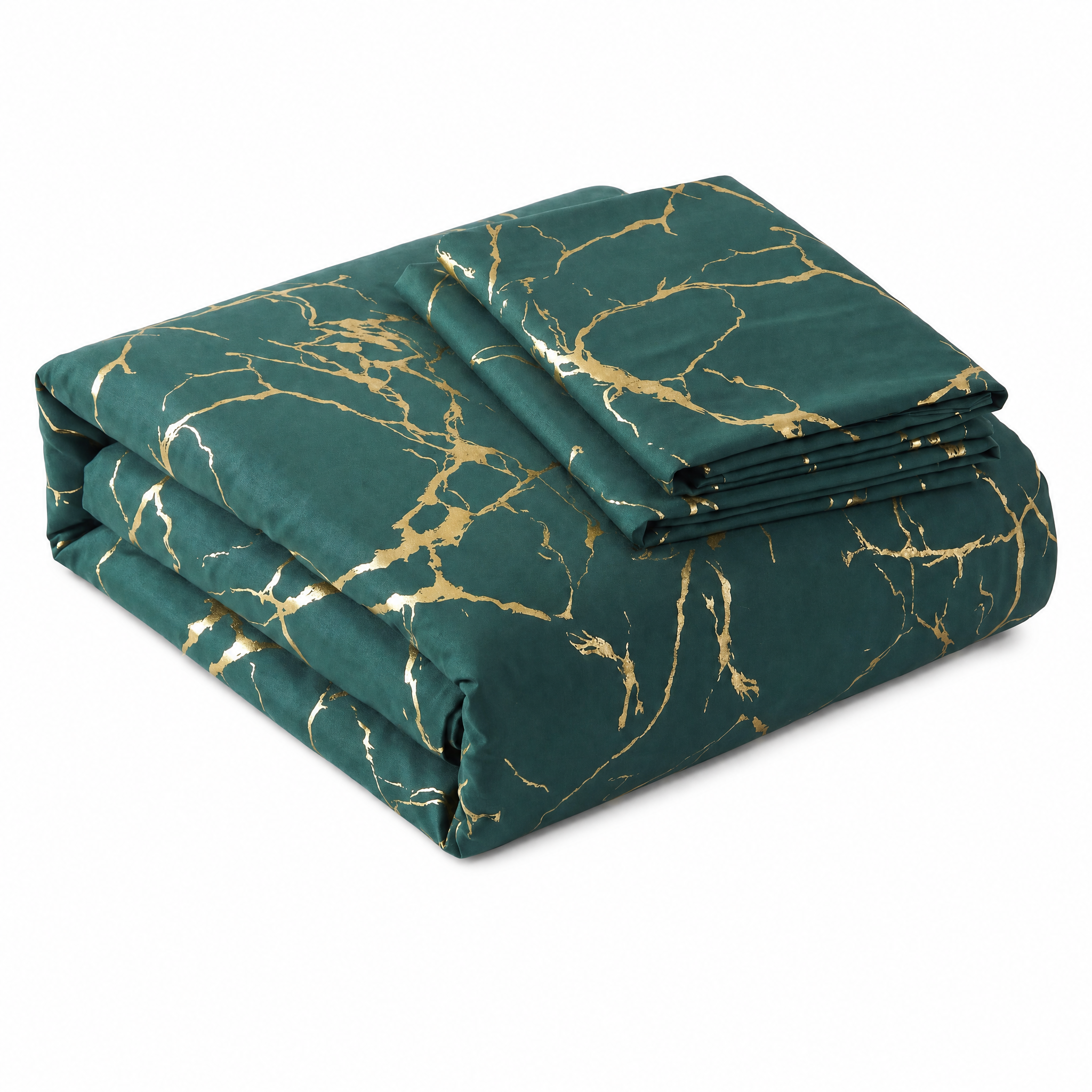 Carrara Gold Marble Duvet Set Green folded