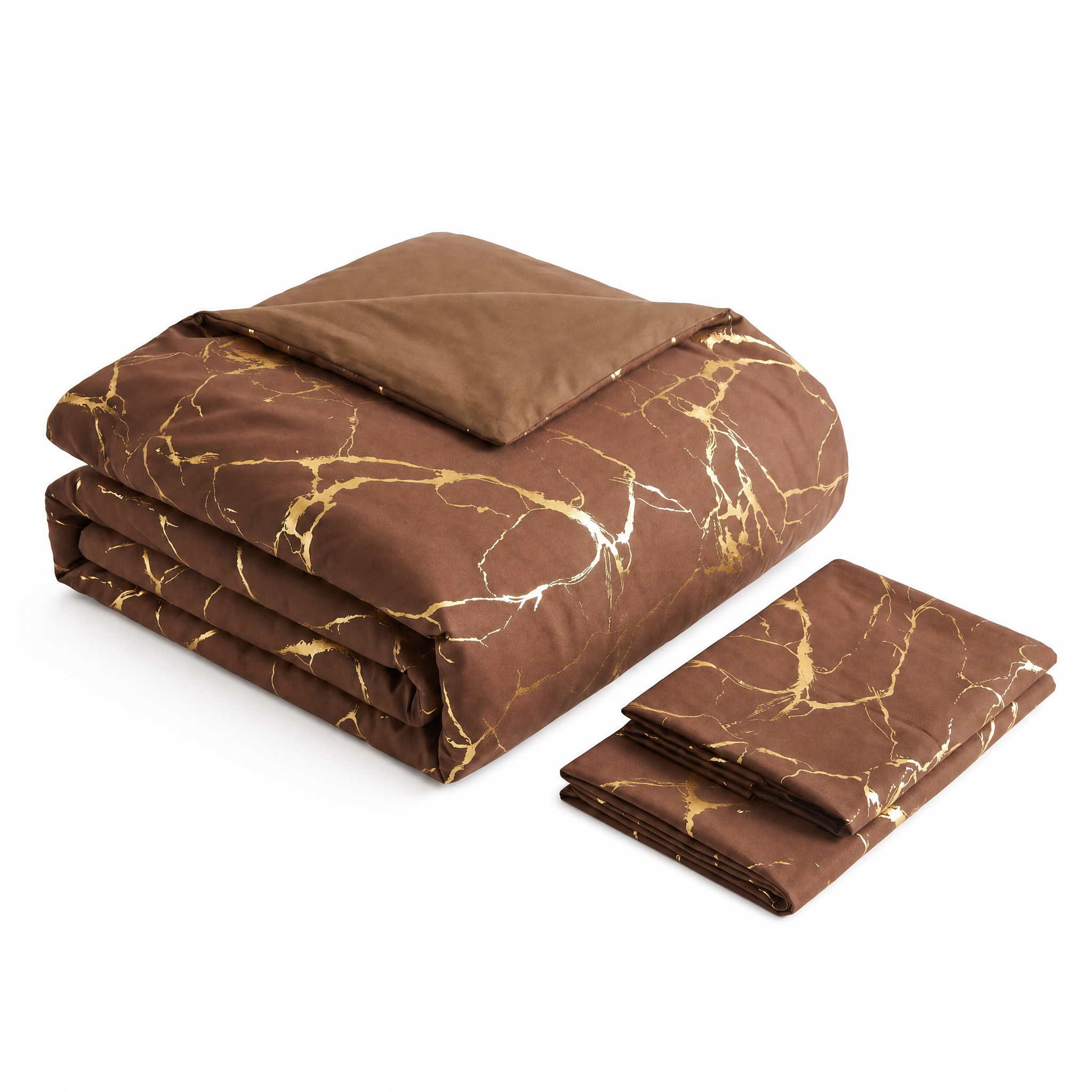 Carrara Gold Marble Duvet Set Brown folded