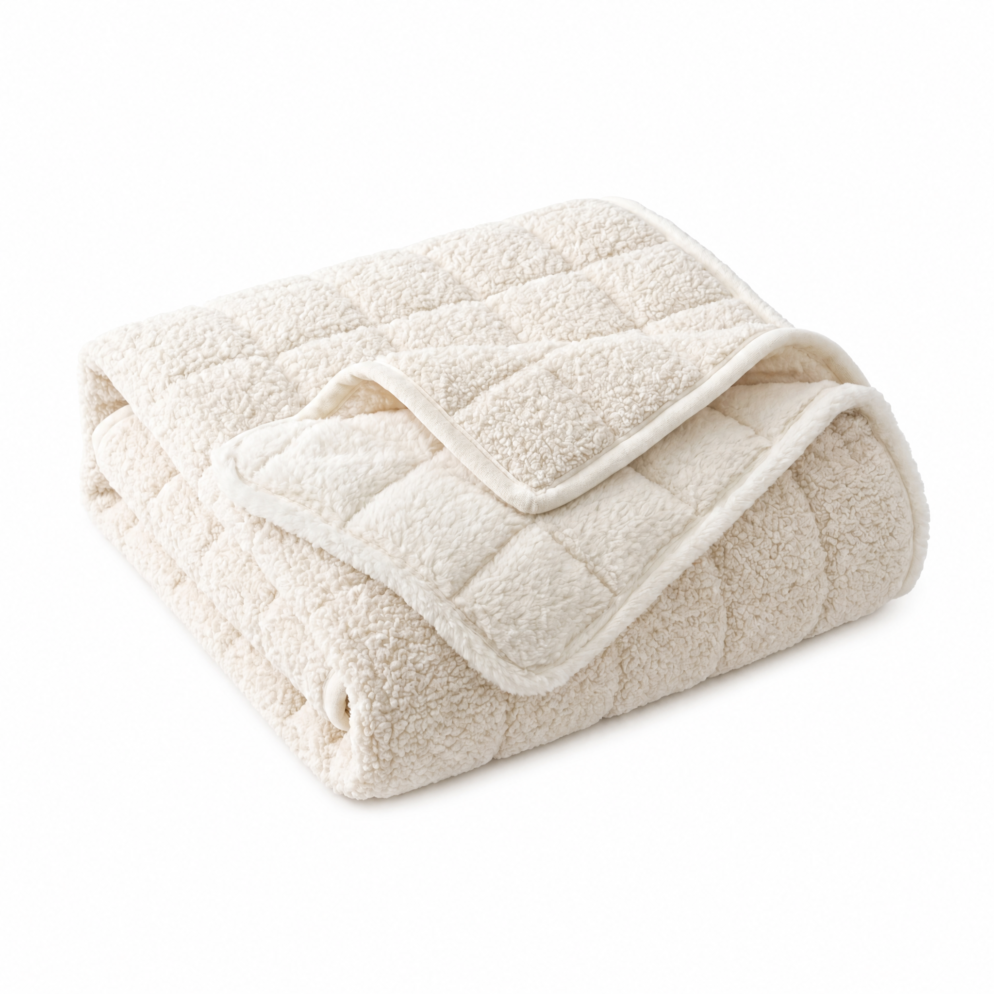 Nuvola boucle sofa cover in Soft Ivory, folded on white