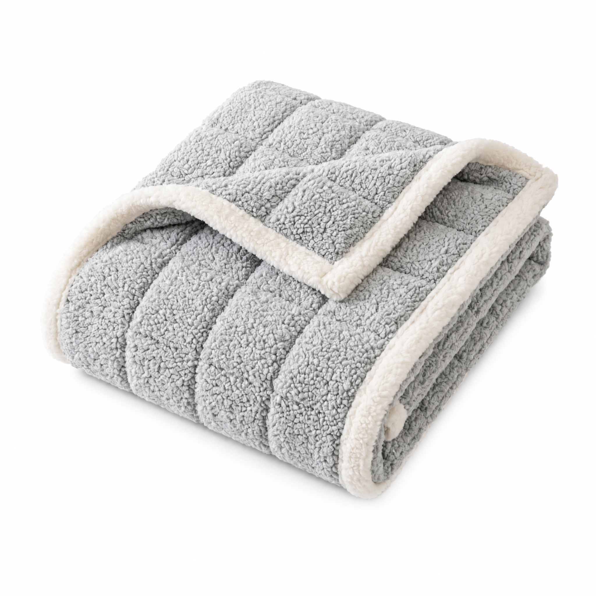 Nuvola boucle sofa cover in Soft Silver, folded on white
