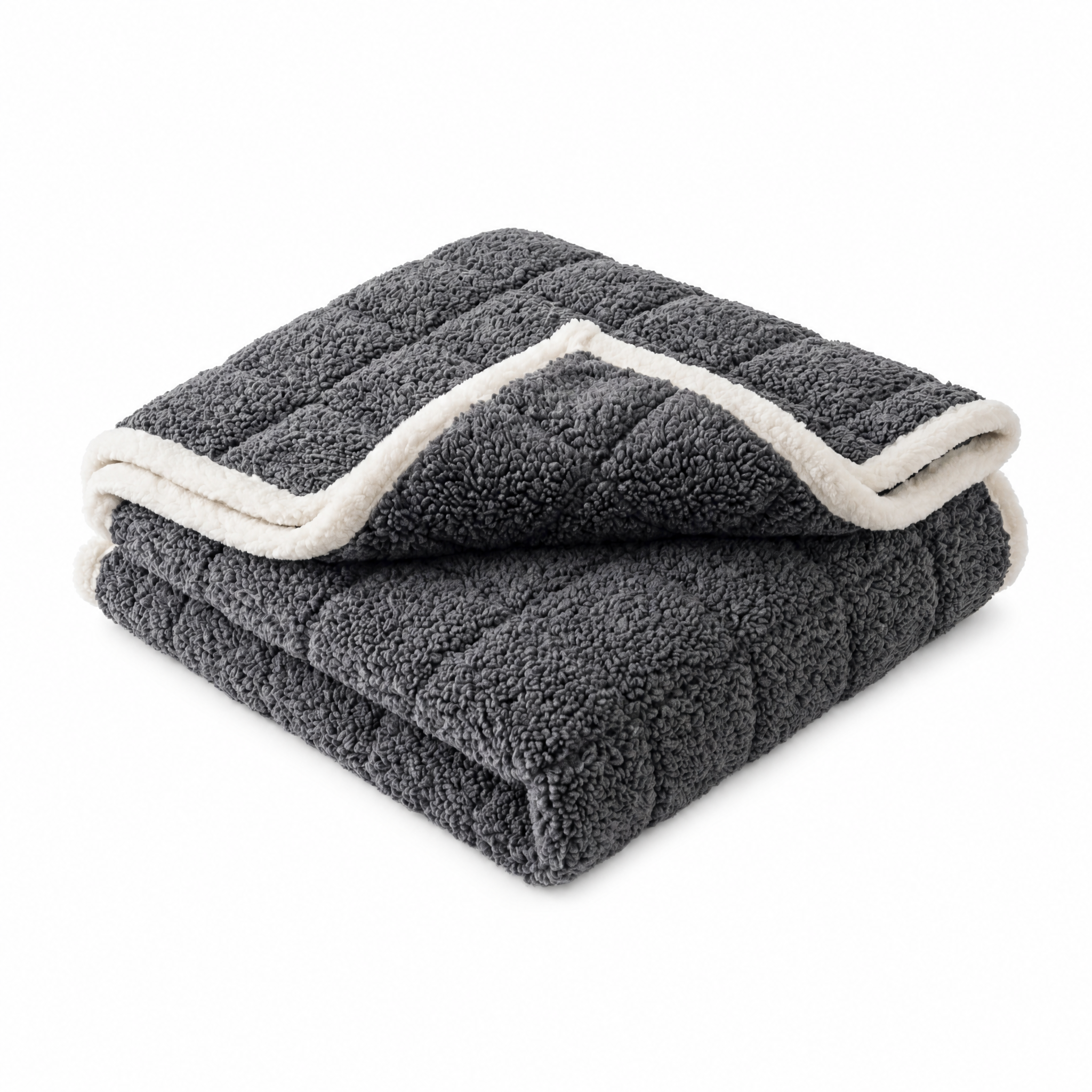 Nuvola boucle sofa cover in Deep Charcoal, folded on white