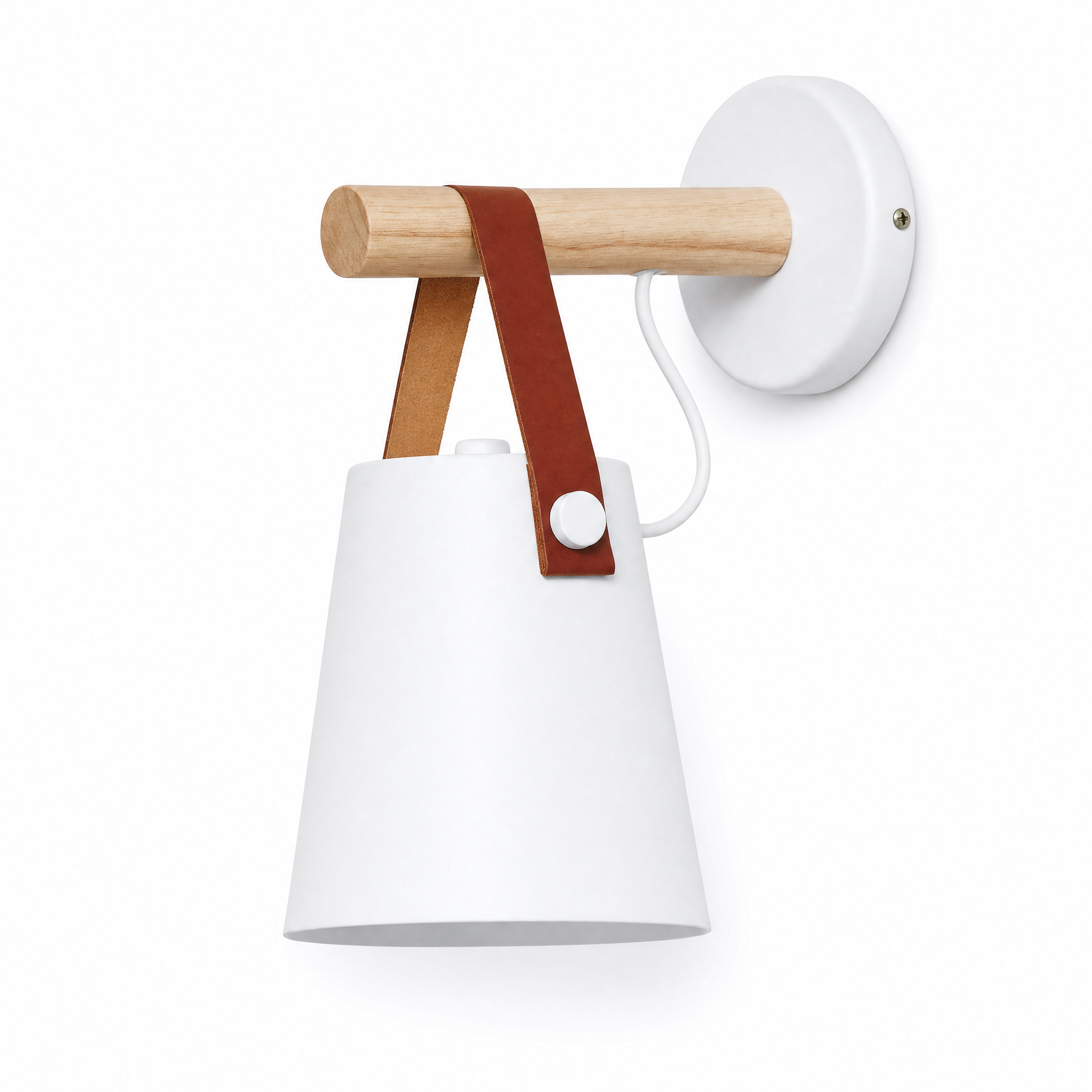 Sella leather strap wall sconce in white on white