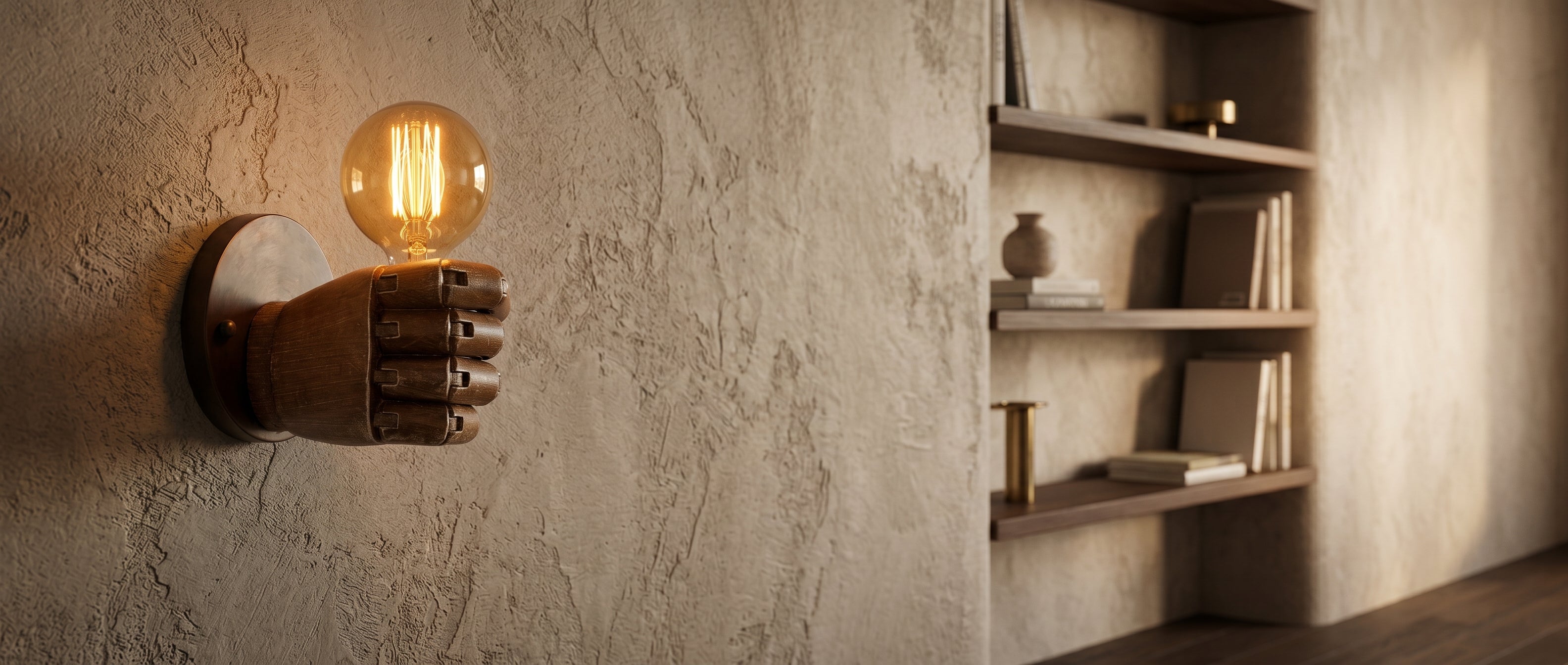 Mano fist wall sconce in a warm characterful interior