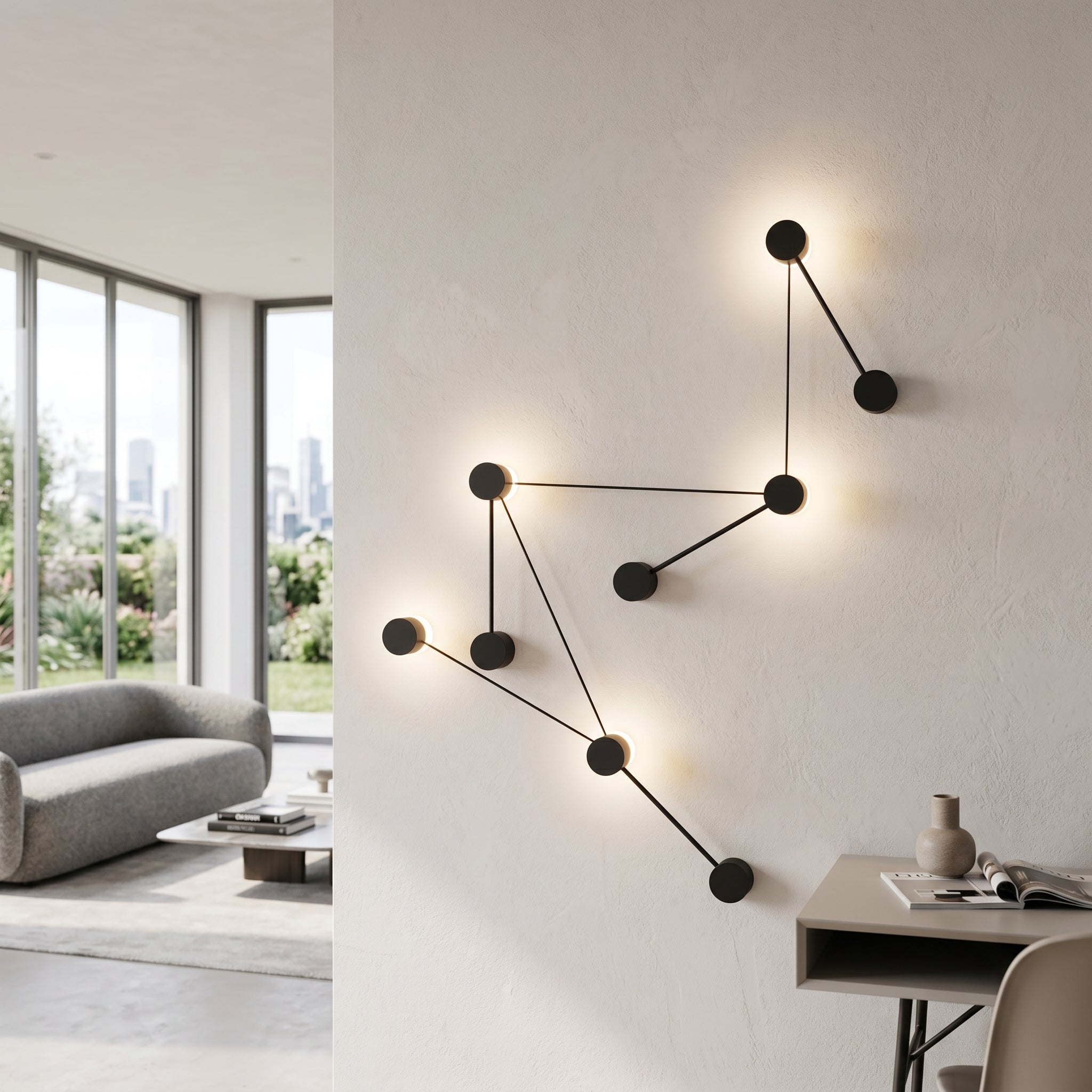 Riflesso wall lamp constellation in a living room