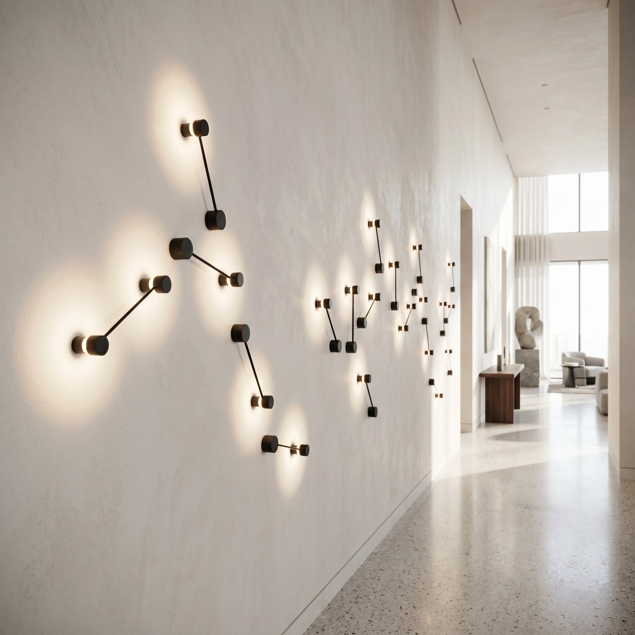 Riflesso wall lamp constellation along a hallway