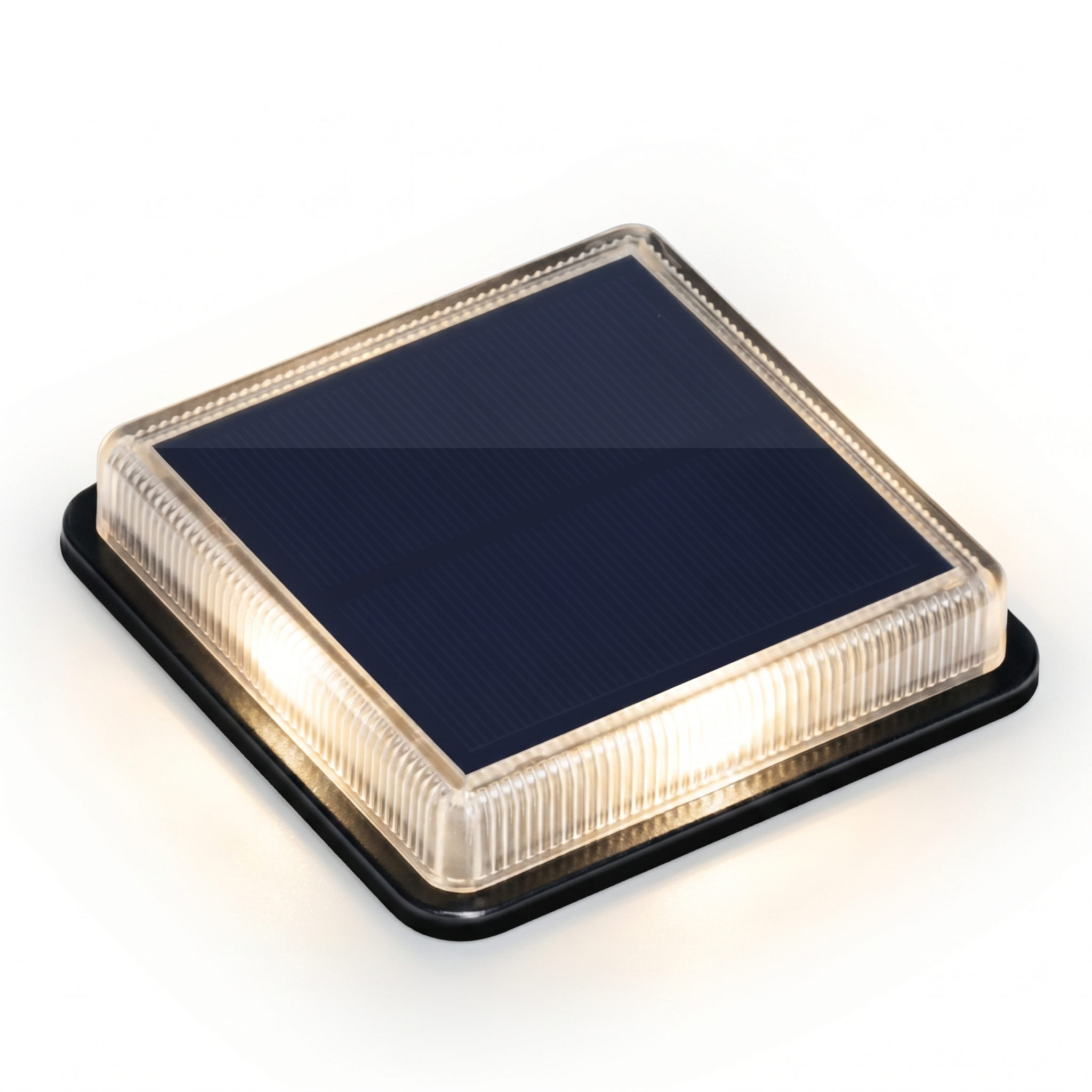 Lucciola solar ground light with warm-white glow on white background