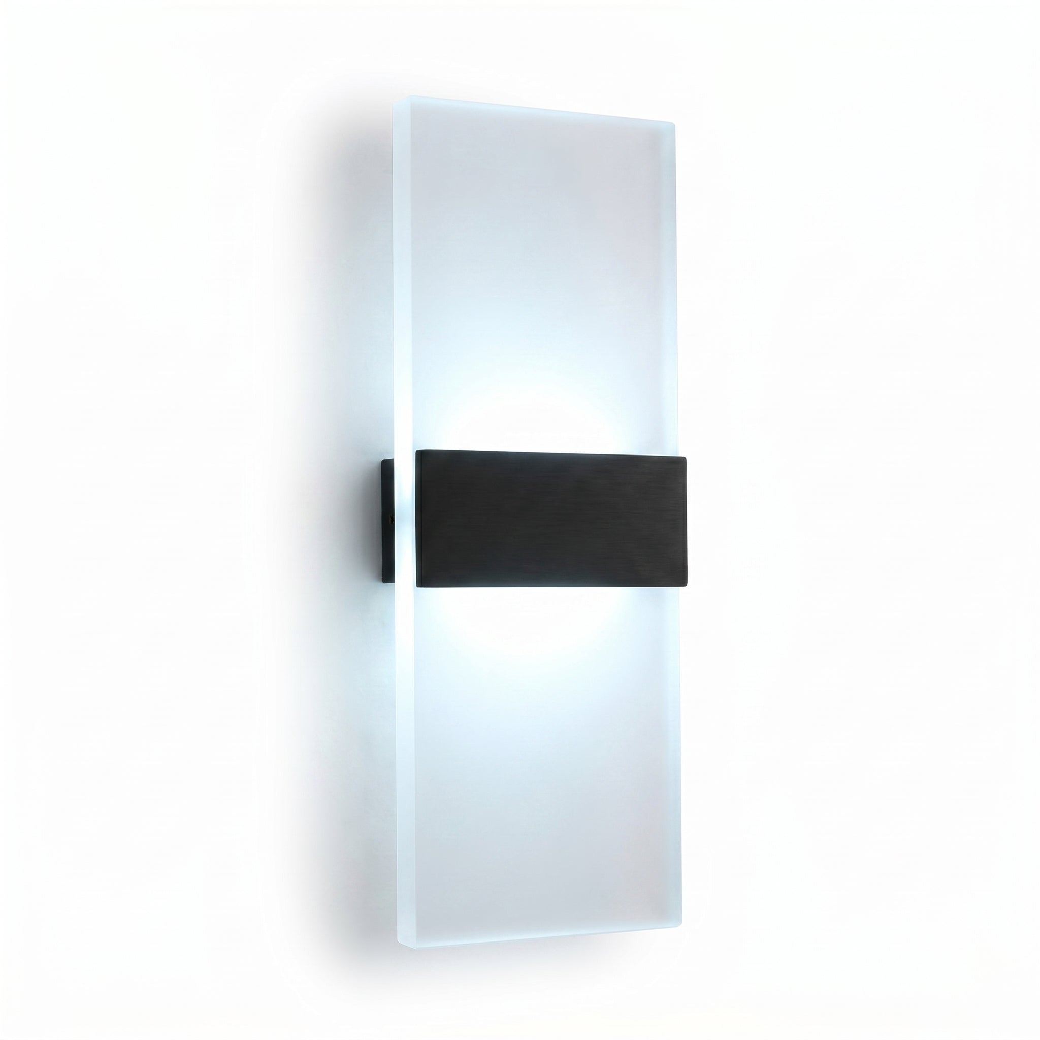 Velo Minimalist LED Wall Sconce black bar cool white light on a white background
