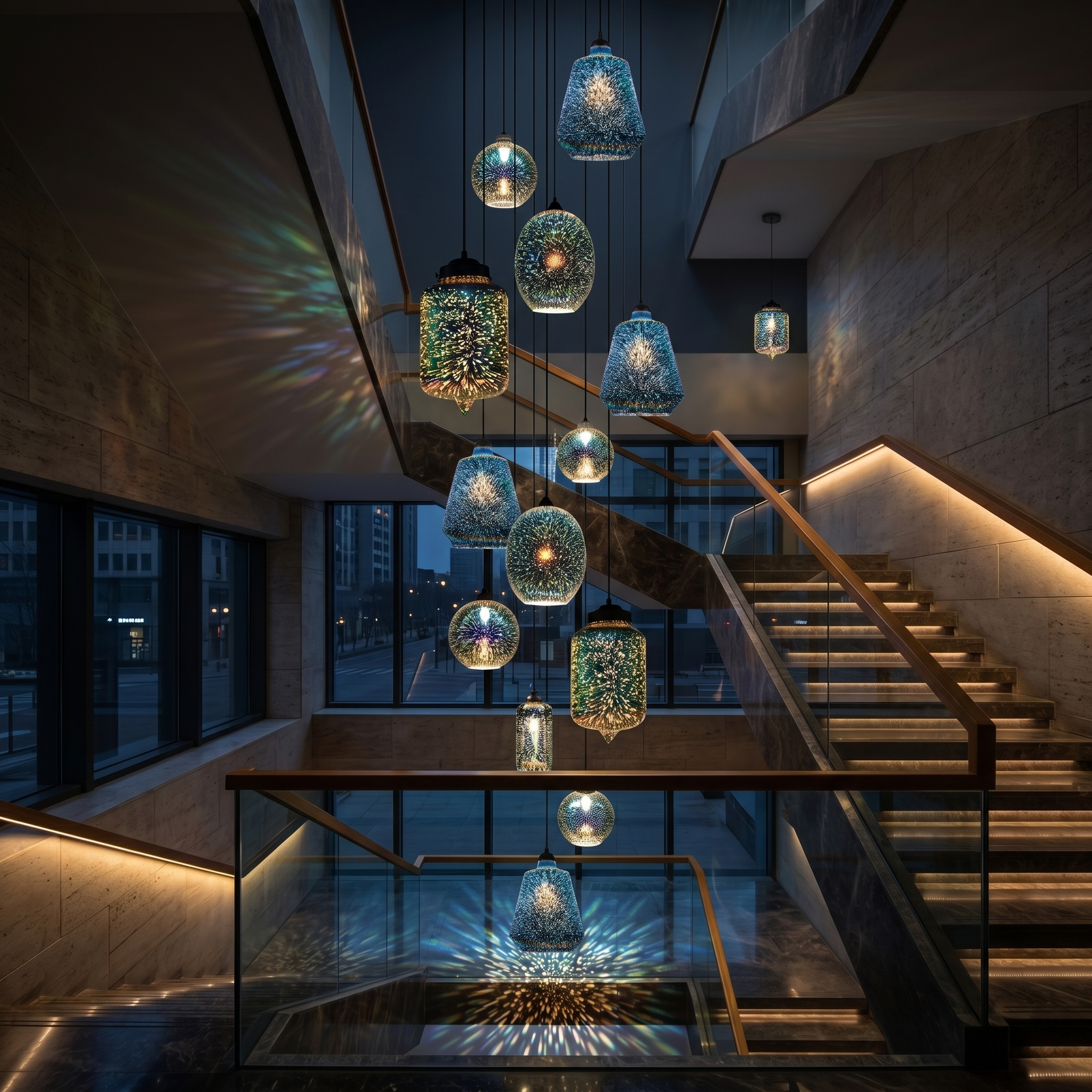 Notte Stellata pendant cascade in a stairwell